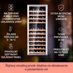 Klarstein Vinamour 73 Duo, vinotéka, 192 l, 73 fliaš, 5-18°C, 2 zóny, dotykové ovládanie