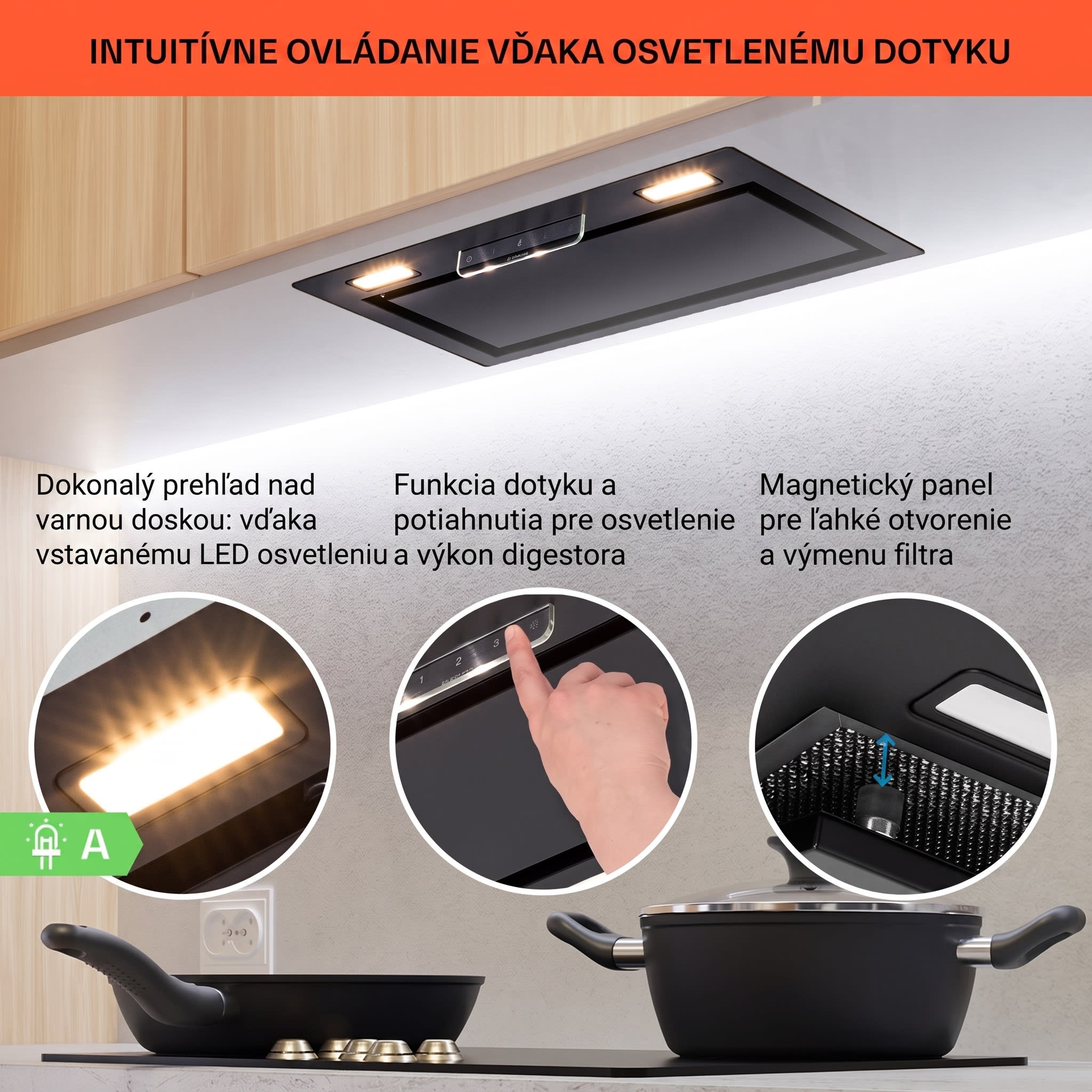Klarstein Camila, vstavaný digestor, 52 cm, 369 m³/h, LED, dotyková plocha, nehrdzavejúca oceľ – Obrázok 3