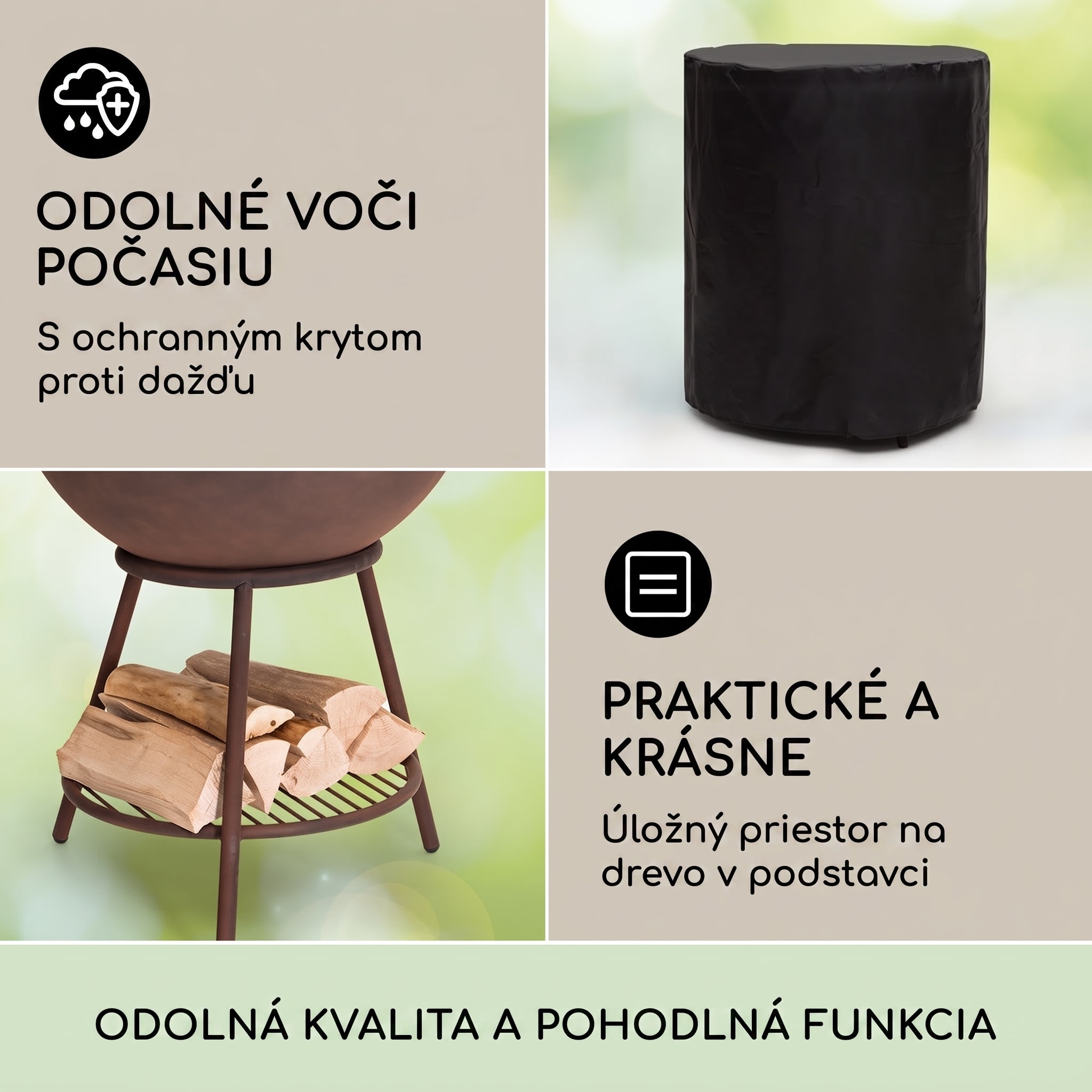Blumfeldt Azuma ohnisková misa Ø 66 cm 2 mm s roštom na drevené uhlie a gril, pláštenka proti dažďu a hák na prikladanie dreva – Obrázok 3