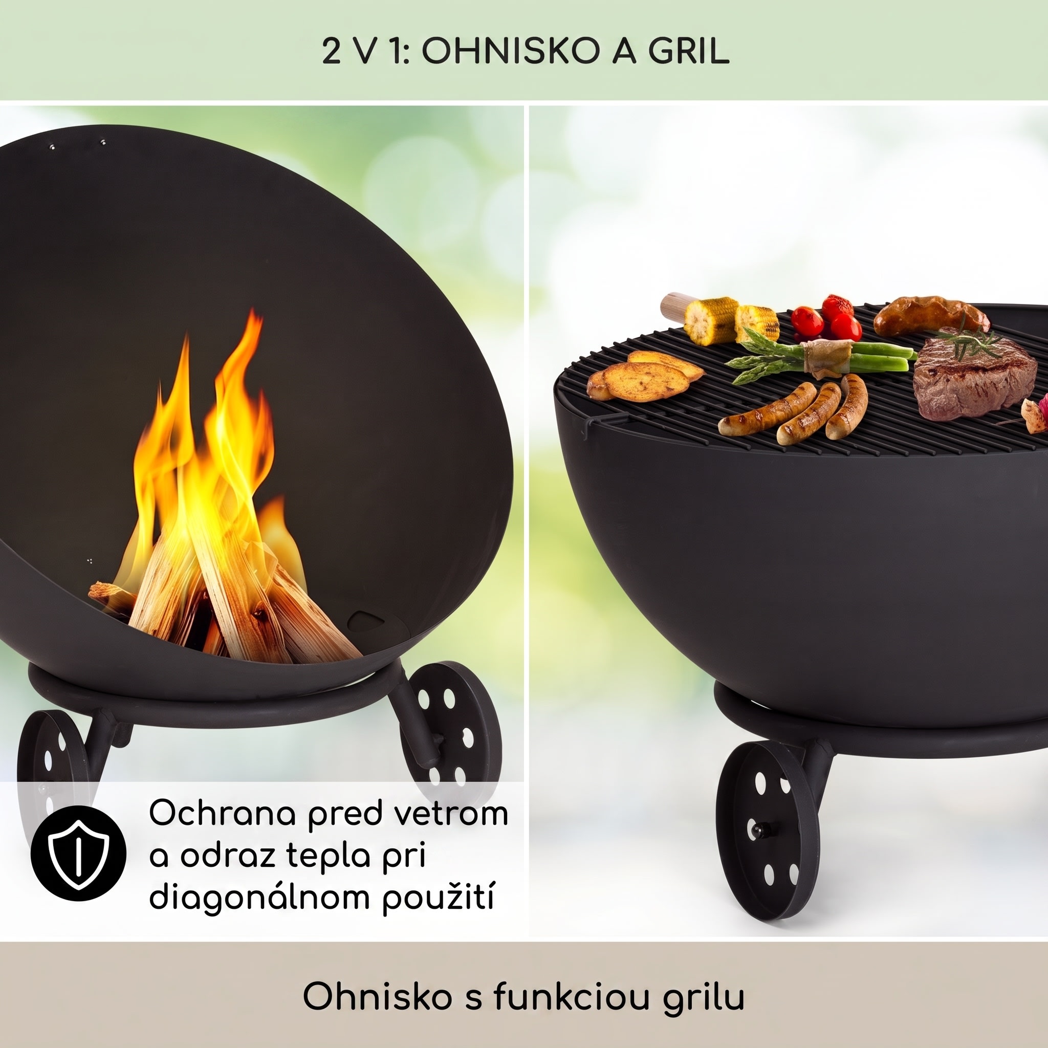 Blumfeldt Fireball Egon oceľová ohnisková misa záhradná Ø66 cm gril kryt proti dažďu