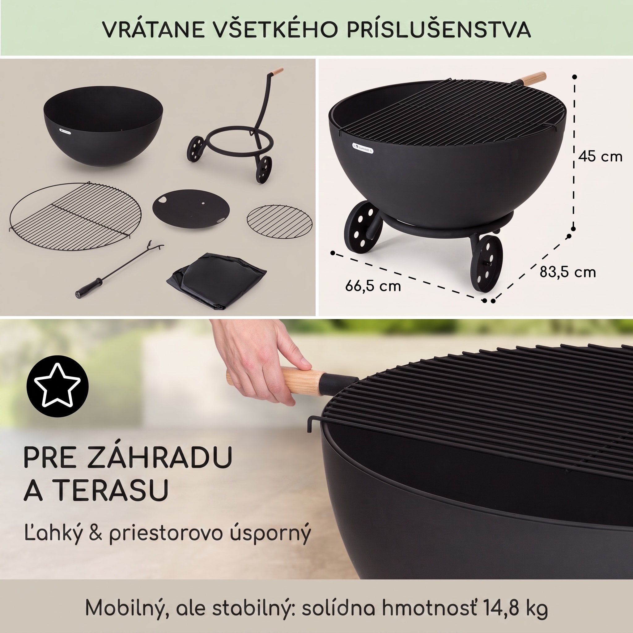 Blumfeldt Fireball Egon oceľová ohnisková misa záhradná Ø66 cm gril kryt proti dažďu – Obrázok 4