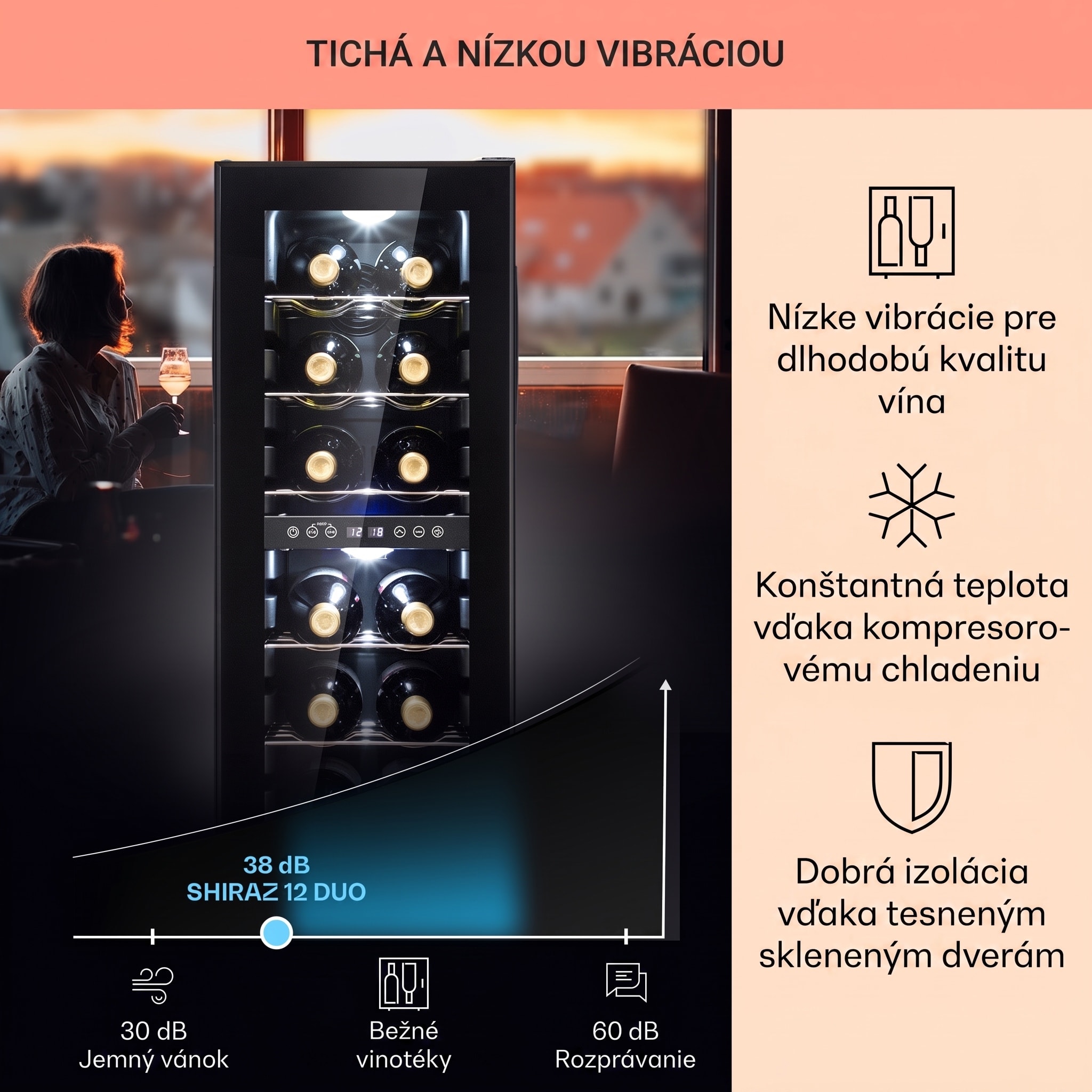 Klarstein Shiraz 12 Duo vinotéka 2 zóny 42 l/12 fliaš 5-12 / 12-18 °C dotykový panel – Obrázok 3