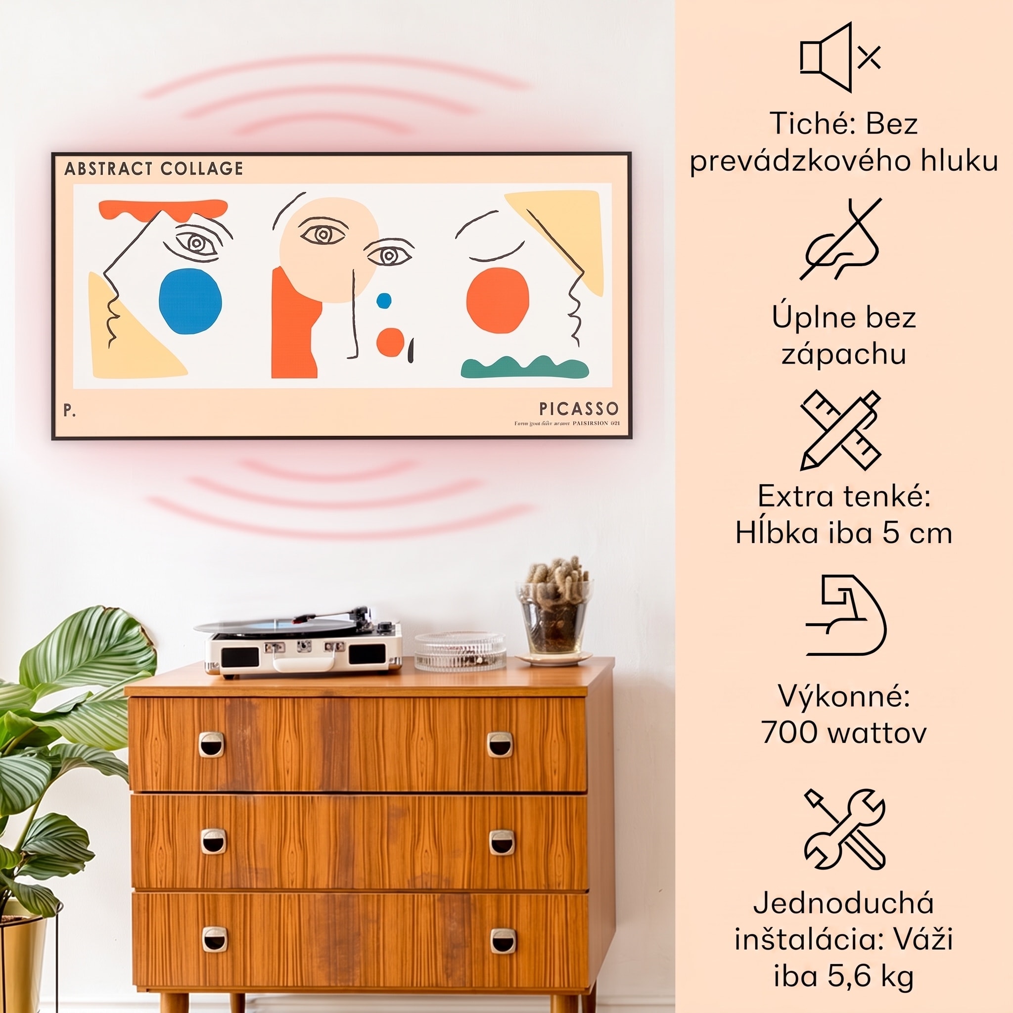 Klarstein Wonderwall Air Art, infračervený smart ohrievač, 60 x 120 cm, 700 W, nástenná inštalácia, aplikácia, abstrakt