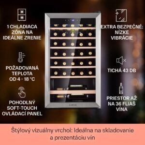 Klarstein Vinamour 32 Uno, vinotéka, 95 l, 36 fliaš, 4-18°C, 1 zóna, dotykové ovládanie