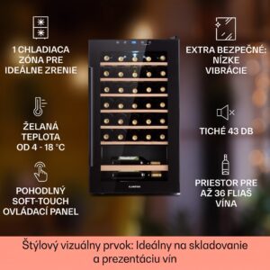 Klarstein Barossa 32 Uno, vinotéka, 95 l, 36 fliaš, 1 zóna, dotykový displej