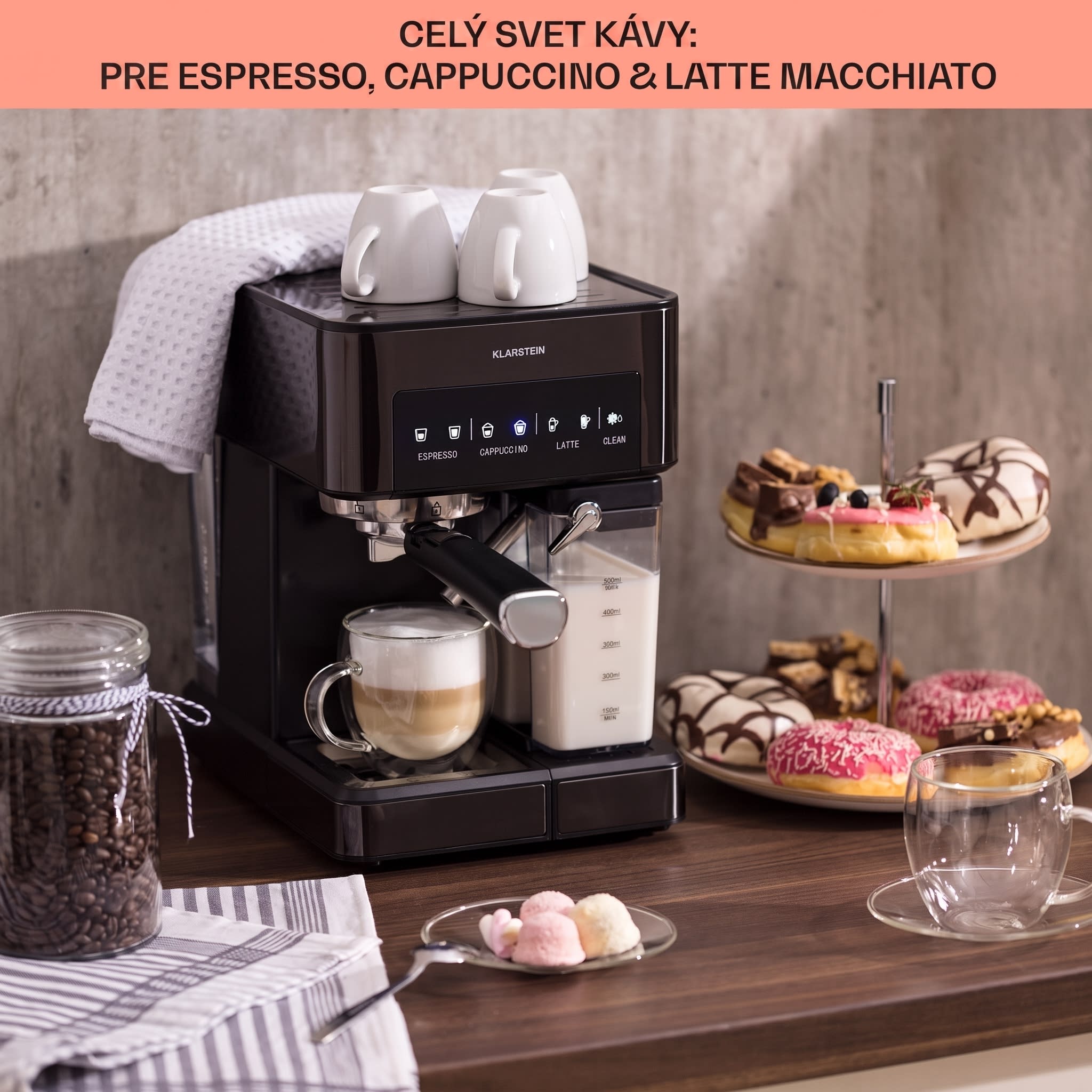 Klarstein Arabica Comfort kávovar s portafiltrom, 1350 W, 20 bar, 1,8 l, dotykový ovládací panel – Obrázok 3