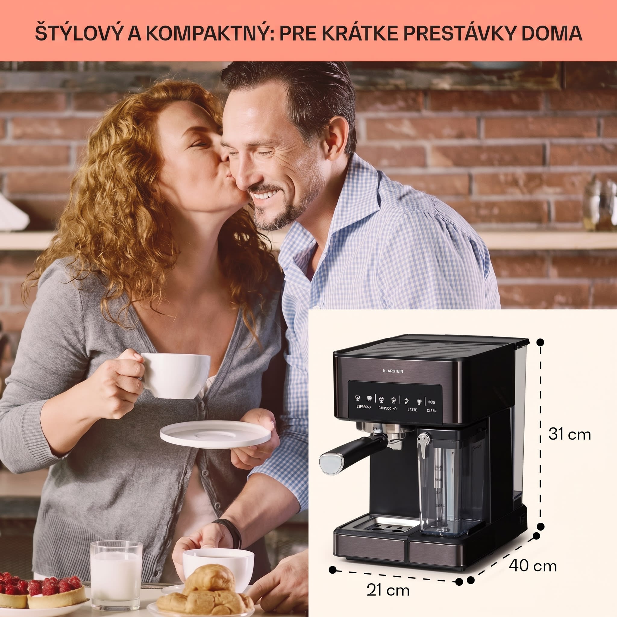 Klarstein Arabica Comfort kávovar s portafiltrom, 1350 W, 20 bar, 1,8 l, dotykový ovládací panel – Obrázok 4