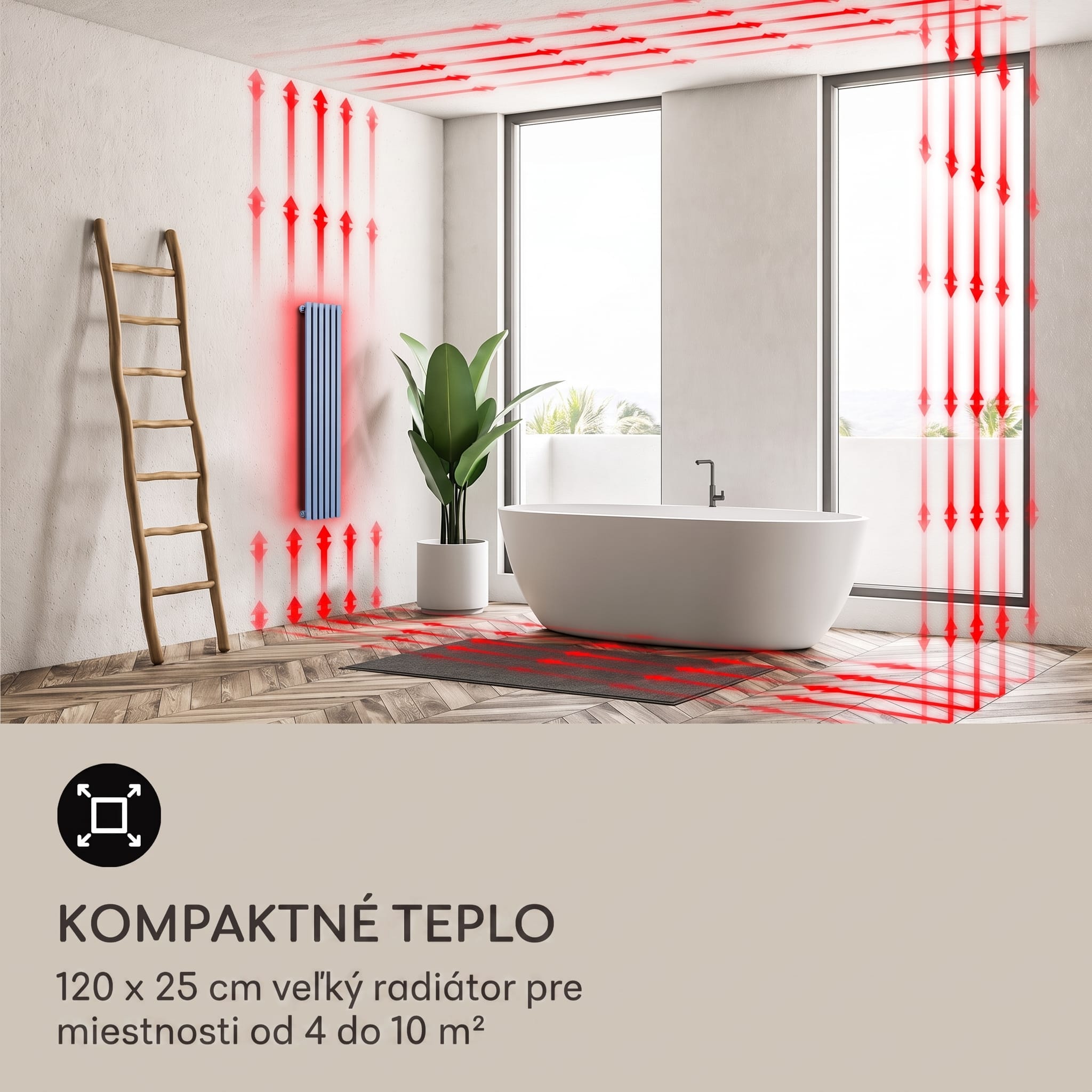 Blumfeldt Delgado, 120 x 25, radiátor, kúpeľňový radiátor, rúrkový radiátor, 508W, teplá voda, 1/2 – Obrázok 4
