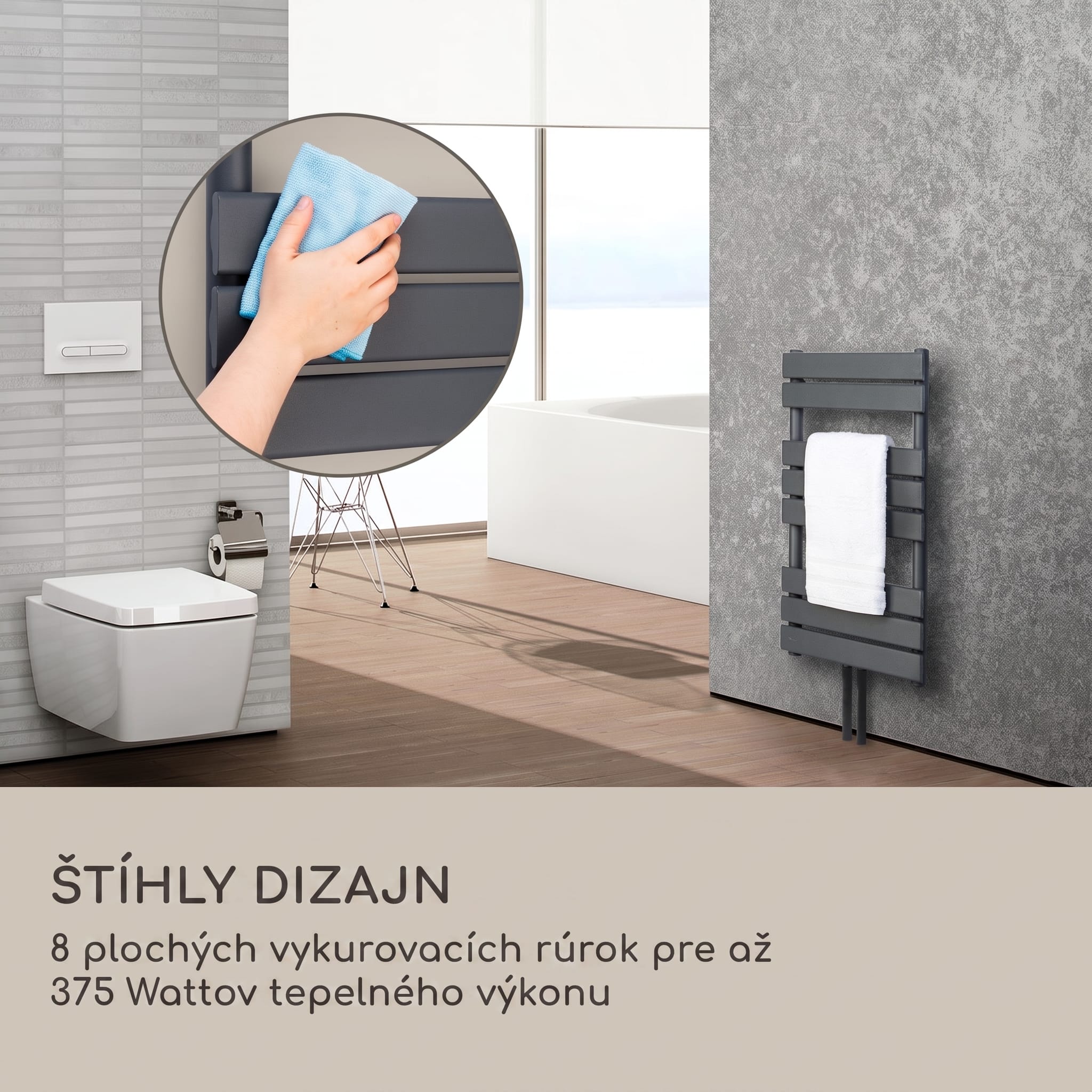 Blumfeldt Fairmont 80 x 45 radiátor 375W teplá voda 3 držiaky na uteráky 1/2 – Obrázok 2