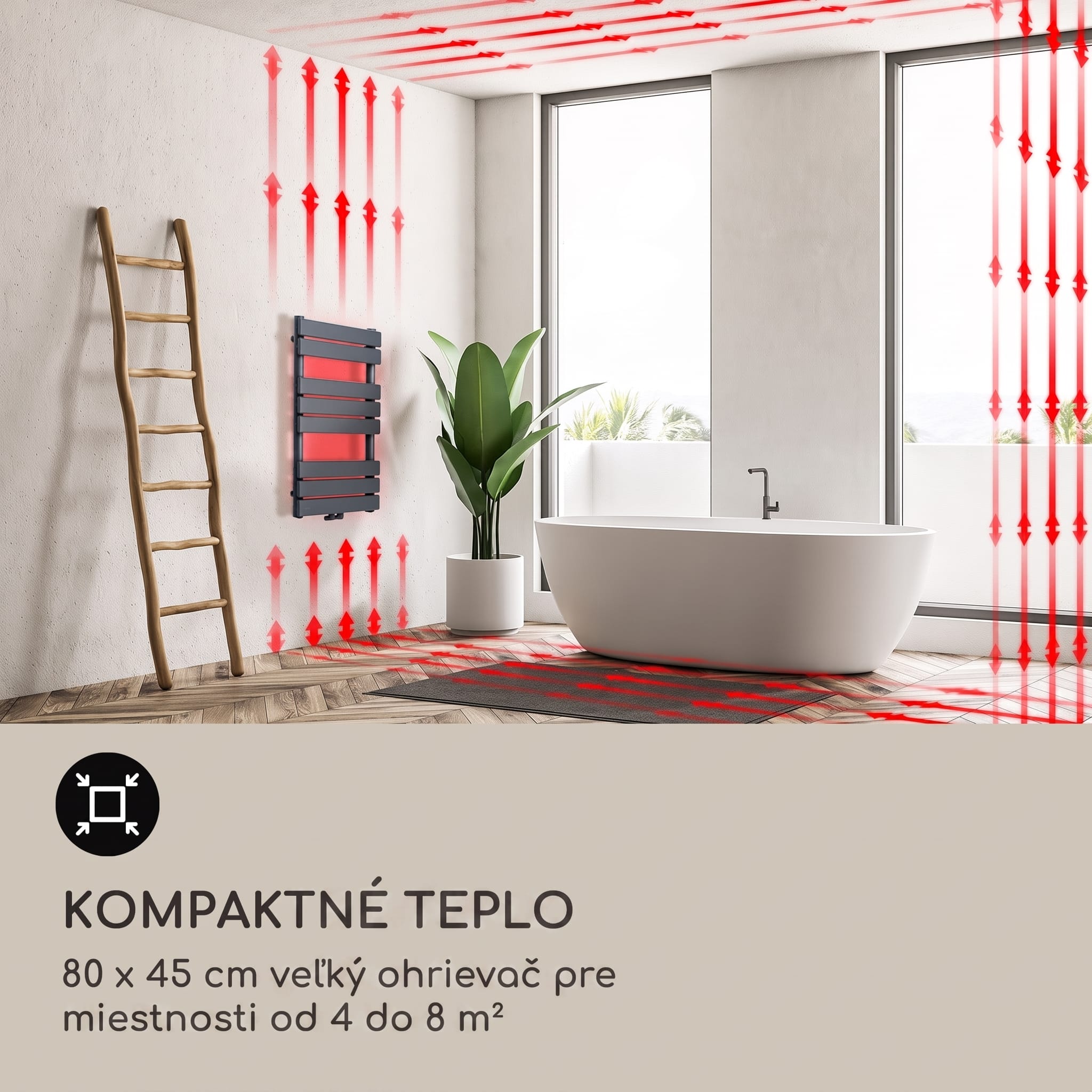 Blumfeldt Fairmont 80 x 45 radiátor 375W teplá voda 3 držiaky na uteráky 1/2 – Obrázok 4