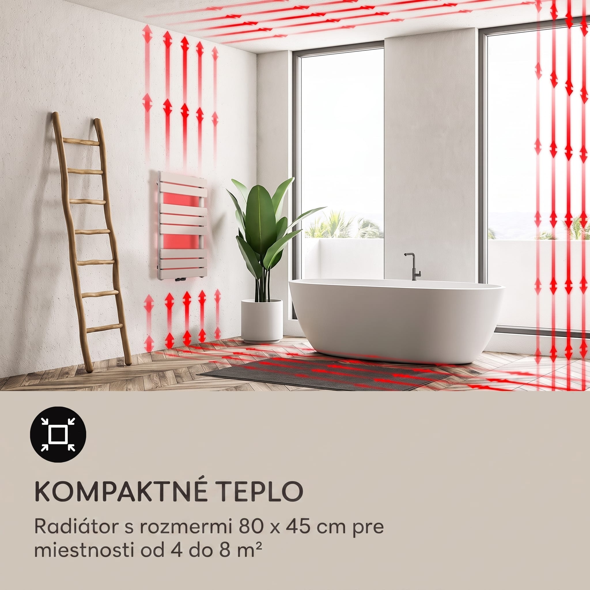 Blumfeldt Fairmont 80 x 45 radiátor 375W teplá voda 3 držiaky na uteráky 1/2 – Obrázok 4