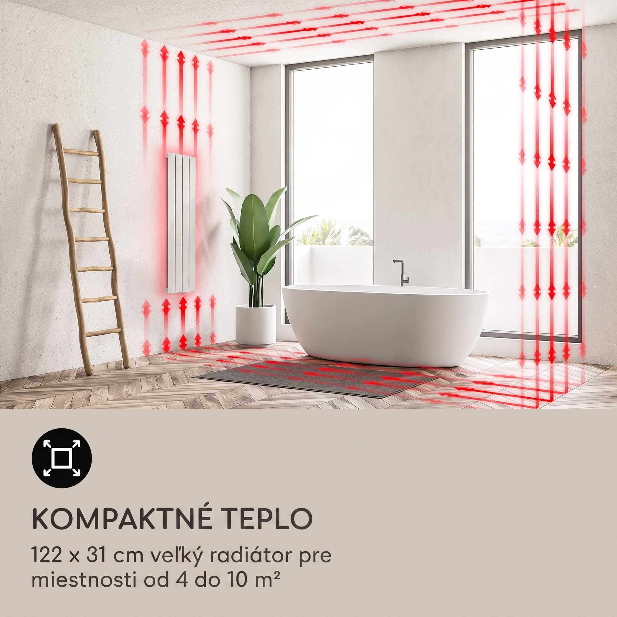 Blumfeldt Ontario 120 x 30 radiátor 1/2" bočné pripojenie, nástenná inštalácia, 380 watt – Obrázok 4