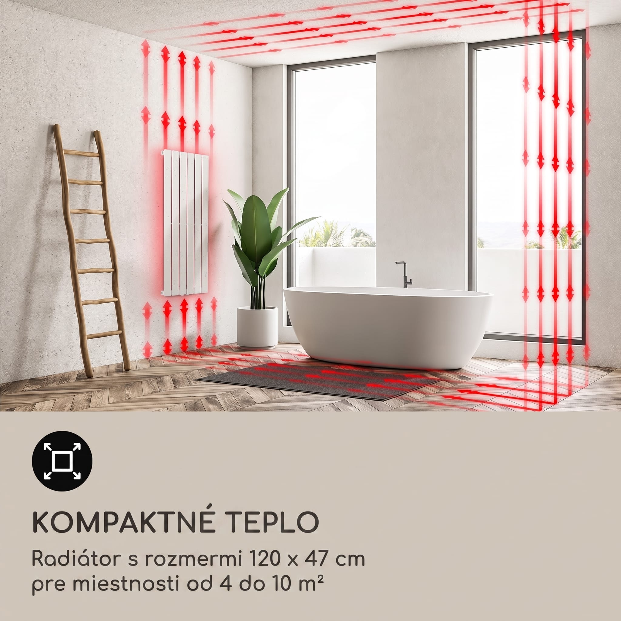Blumfeldt Ontario 120x45 radiátor 1/2" bočné pripojenie, nástenná inštalácia, 485 W – Obrázok 4