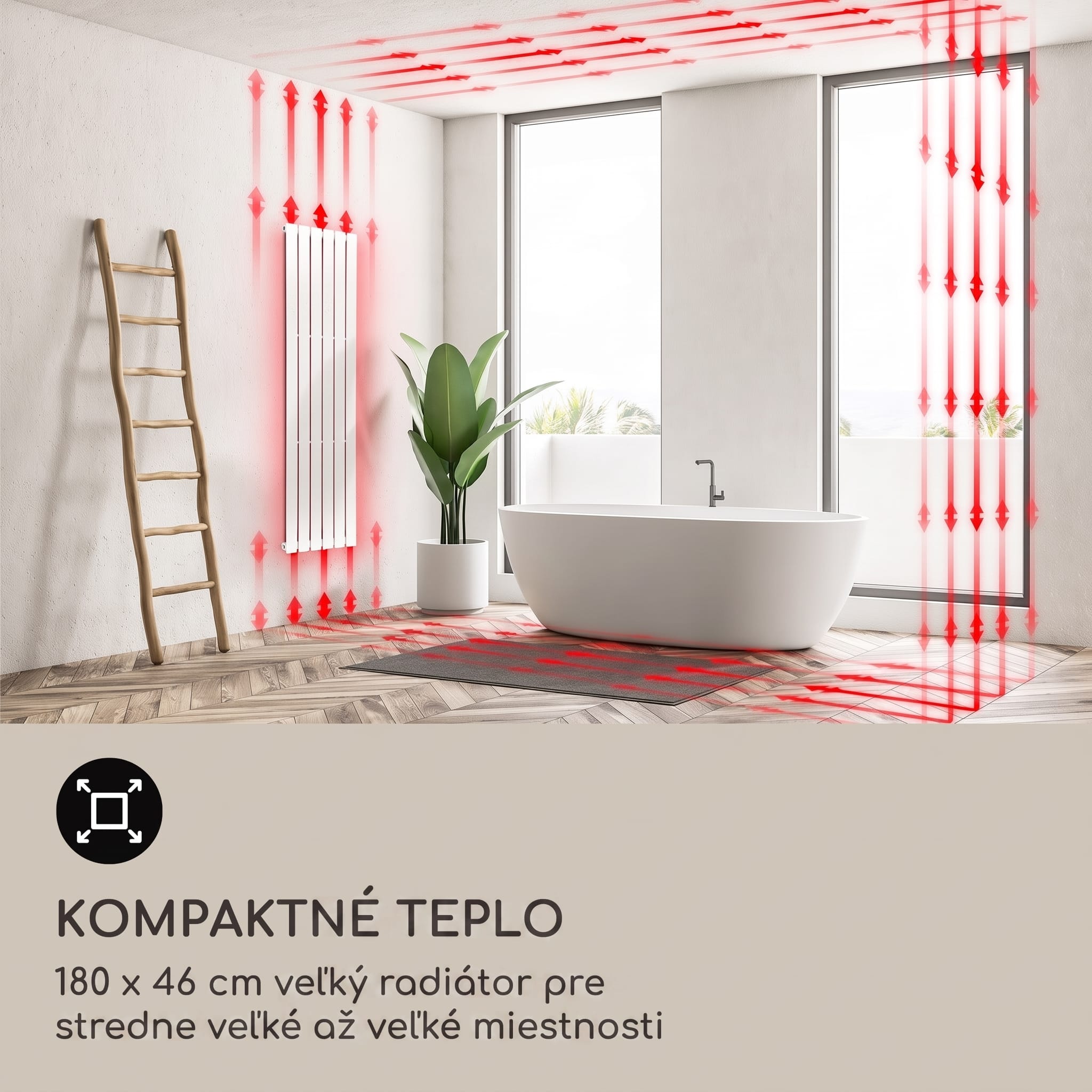 Blumfeldt Ontario 180 x 45 radiátor 1/2" bočné pripojenie, nástenná inštalácia, Slim, 485 watt – Obrázok 4