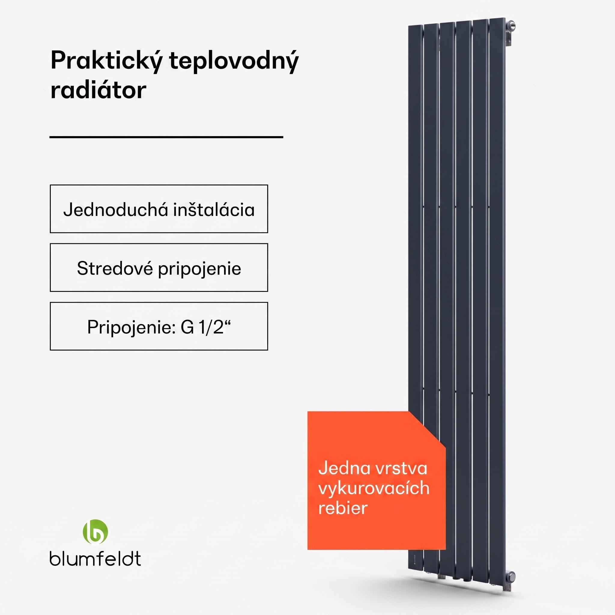 Blumfeldt Ontario, radiátor, 45 × 180, 1/2" bočné pripojenie, inštalácia na stenu, 485 W – Obrázok 2