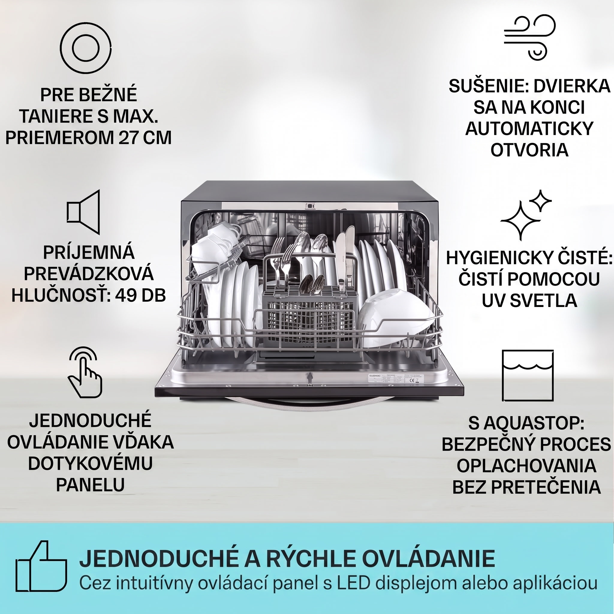 Klarstein Havasia UV 6 Luminance, umývačka riadu, UV svetlo, 1380 W, sklenená predná časť, voľne stojaca
