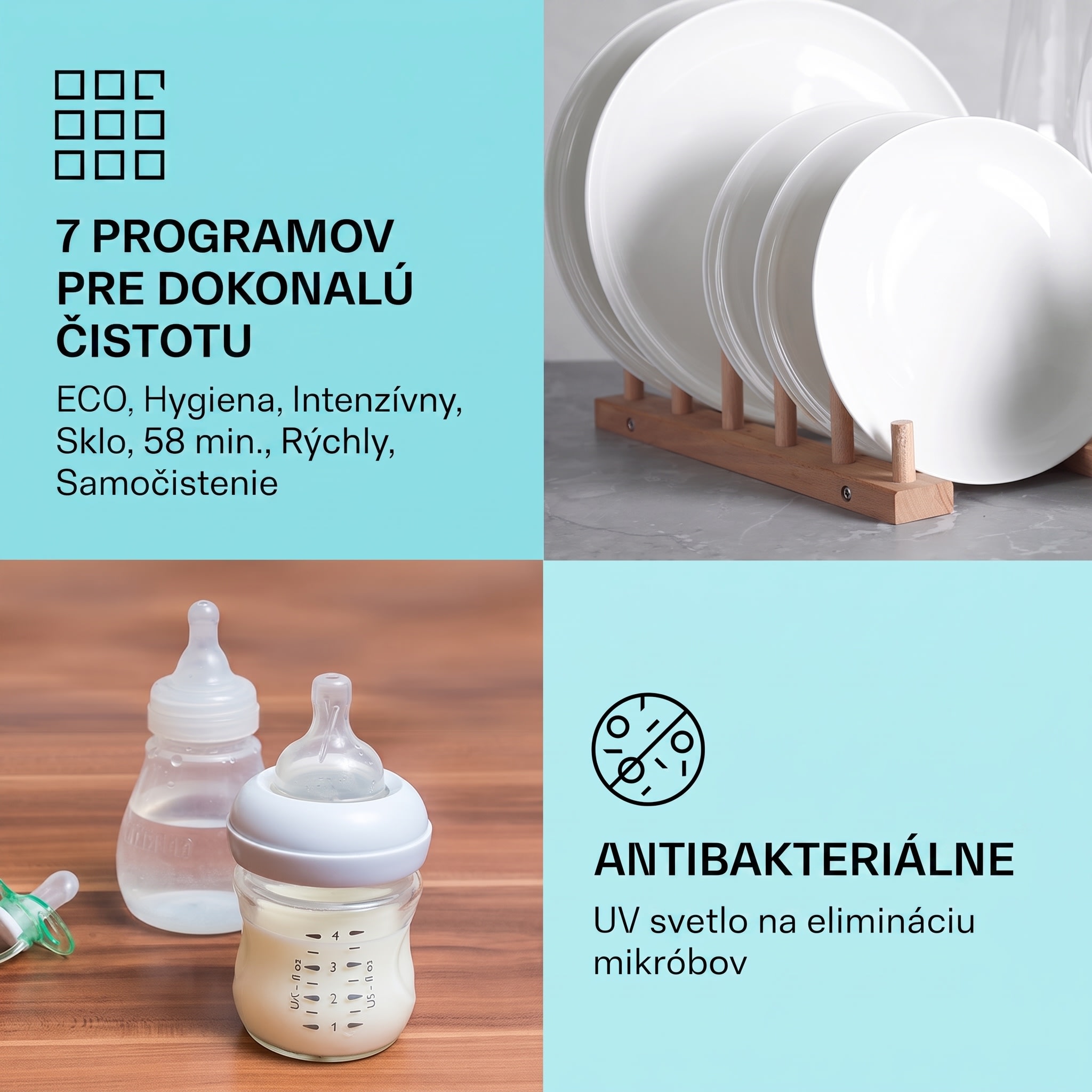 Klarstein Havasia UV 6 Luminance, umývačka riadu, UV svetlo, 1380 W, sklenená predná časť, voľne stojaca – Obrázok 2