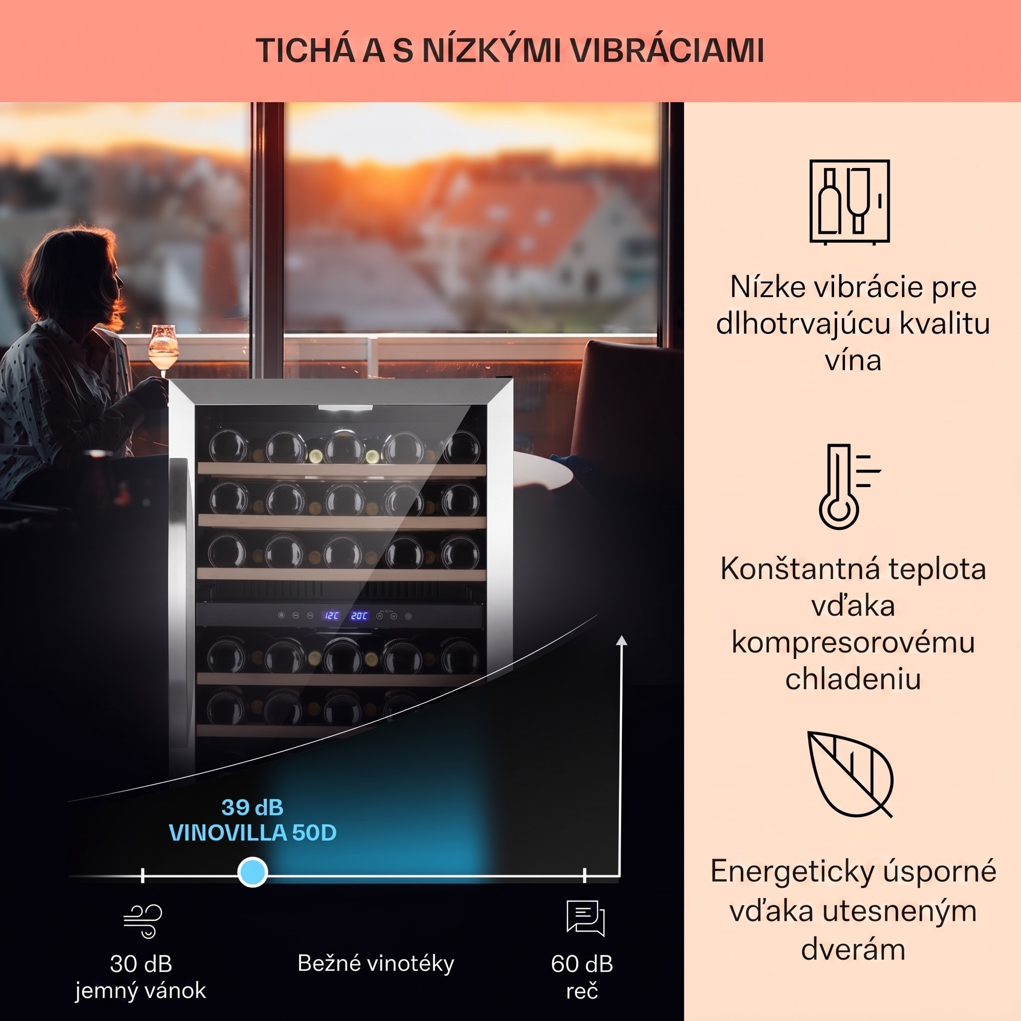 Klarstein Vinovilla 50 Duo dvojzónová vinotéka 53 l 17 fliaš 3-farebné sklenené dvere – Obrázok 3