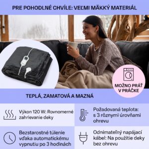 Klarstein Slanket vyhrievaná deka s rukávmi 120W 155x180cm Coral Fleece