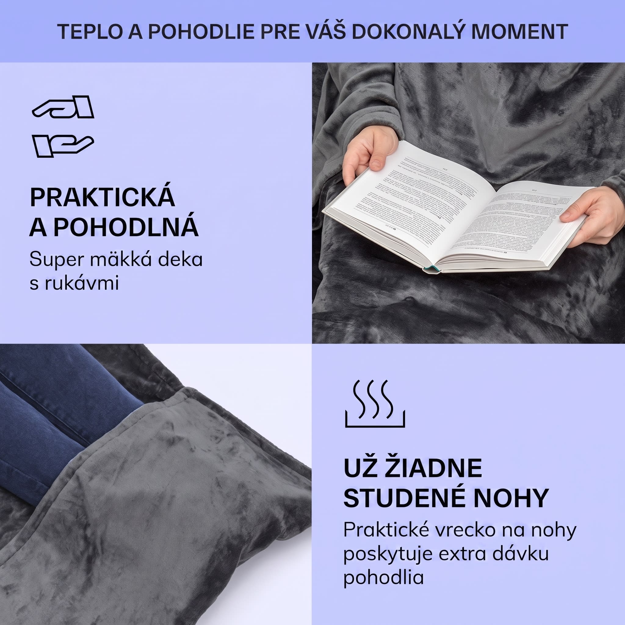 Klarstein Slanket vyhrievaná deka s rukávmi 120W 155x180cm Coral Fleece – Obrázok 3