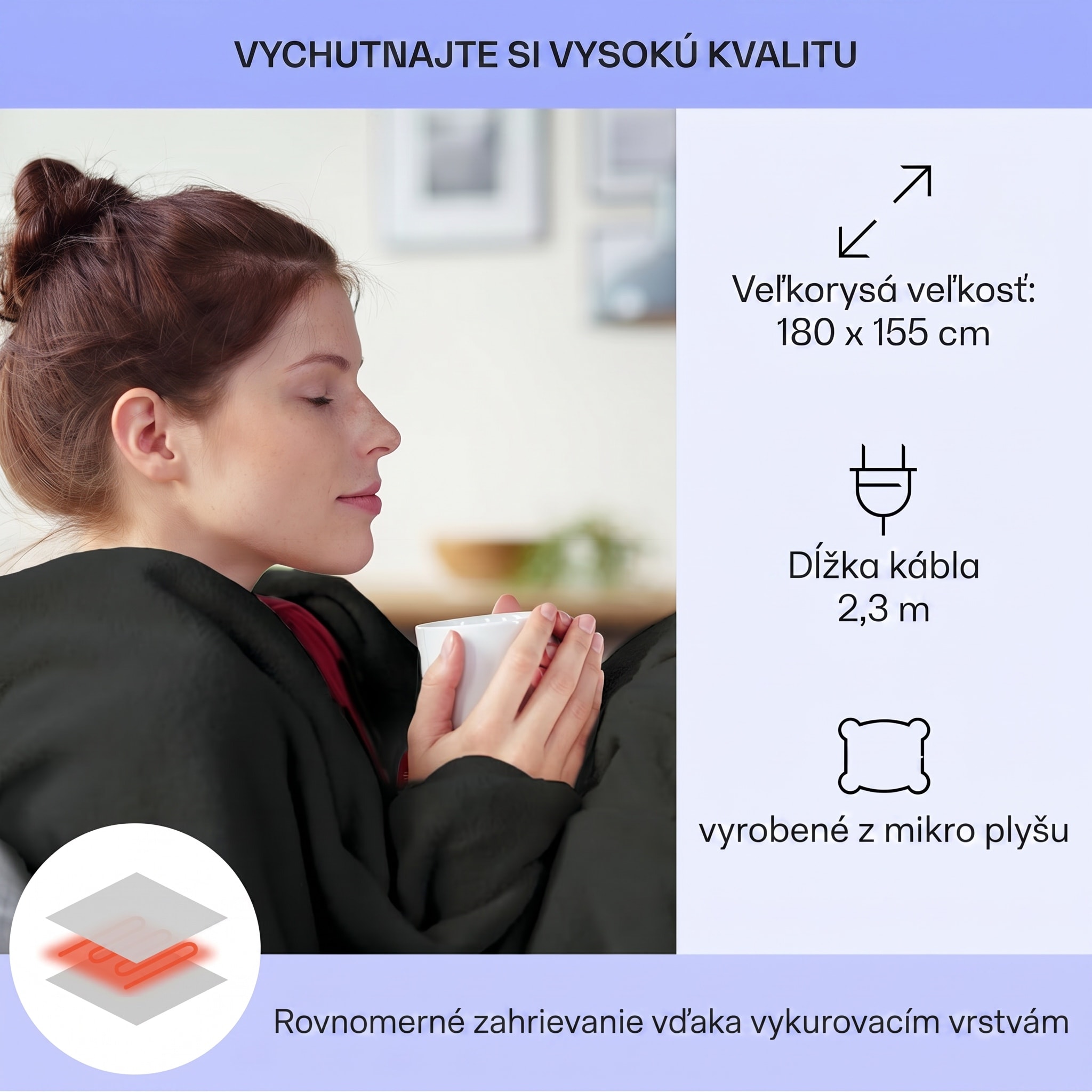 Klarstein Slanket vyhrievaná deka s rukávmi 120W 155x180cm Coral Fleece – Obrázok 5