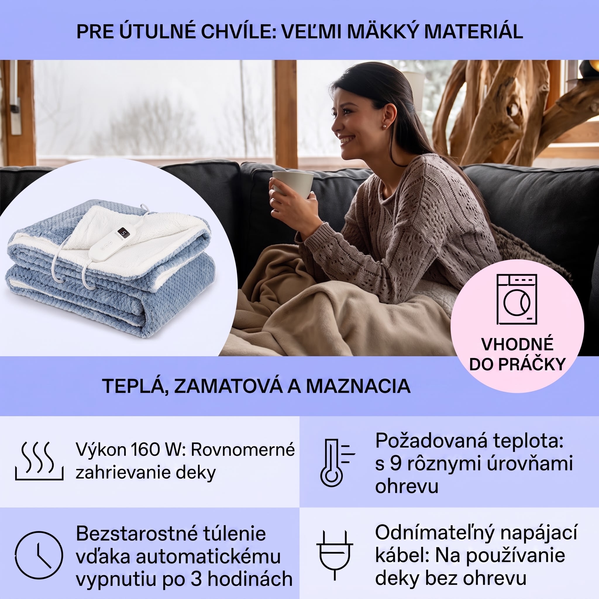 Klarstein DR Watson Deluxe XL, elektrická deka, 160 W, 9 úrovní ohrevu, 180 x 130 cm – Obrázok 2