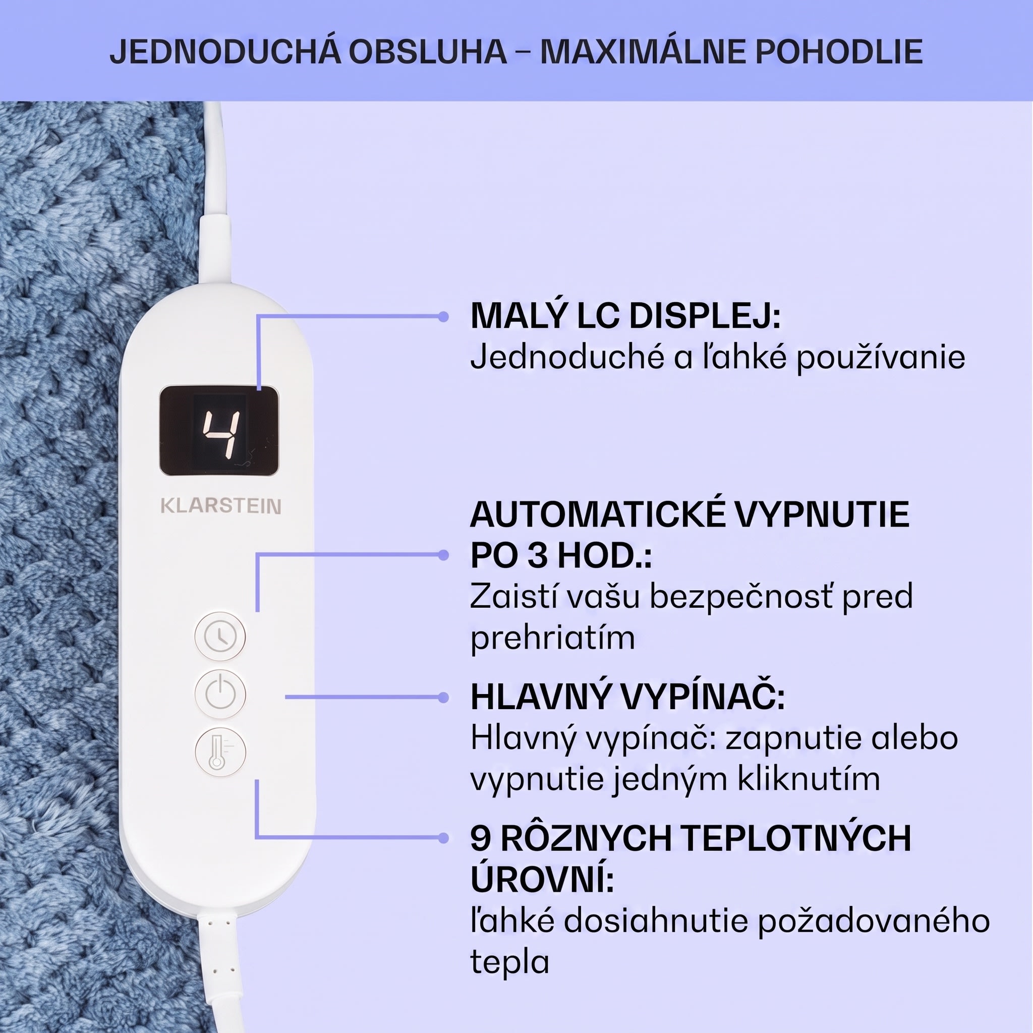 Klarstein DR Watson Deluxe XL, elektrická deka, 160 W, 9 úrovní ohrevu, 180 x 130 cm – Obrázok 5