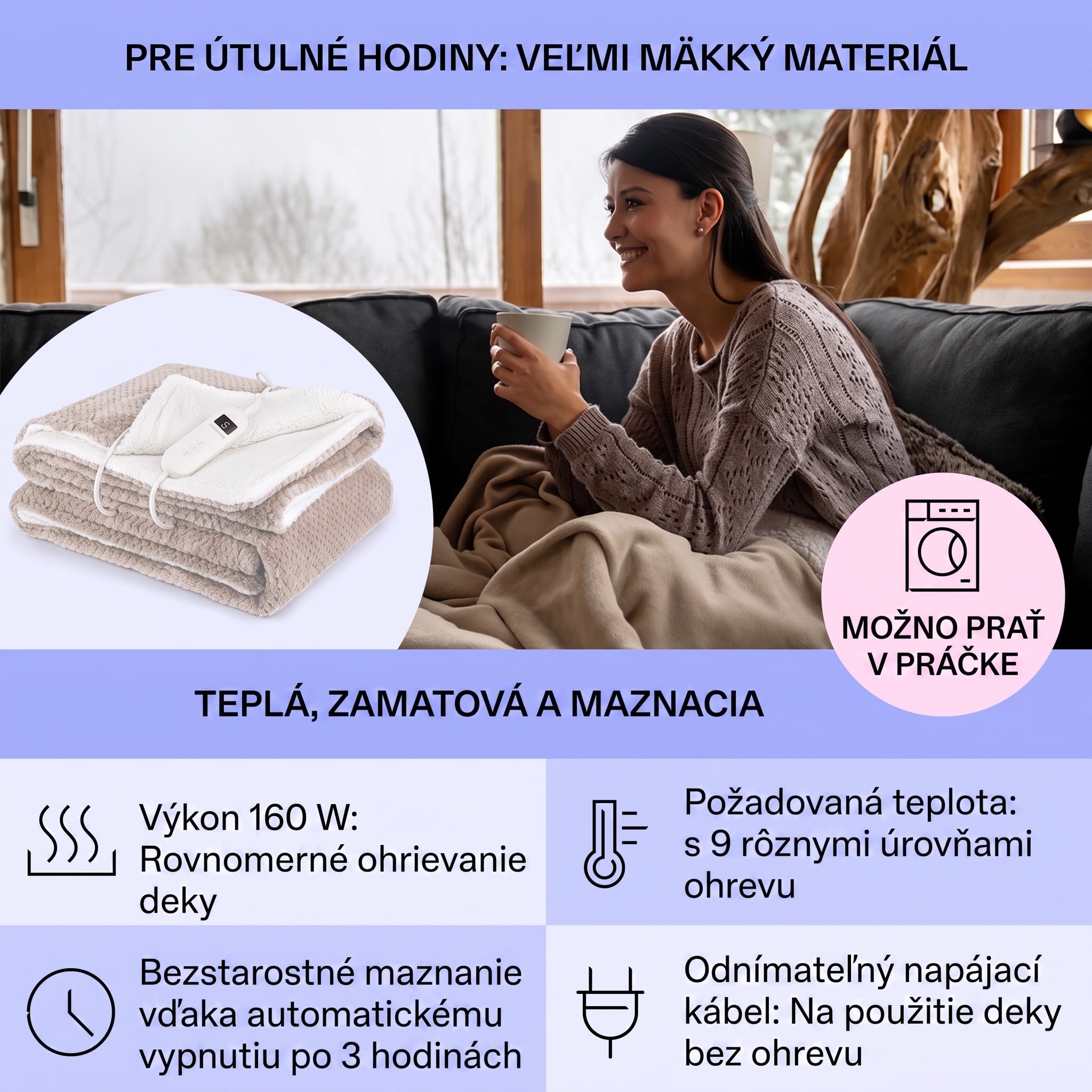 Klarstein DR Watson Deluxe XL, elektrická deka, 160 W, 9 úrovní ohrevu, 180 x 130 cm – Obrázok 2