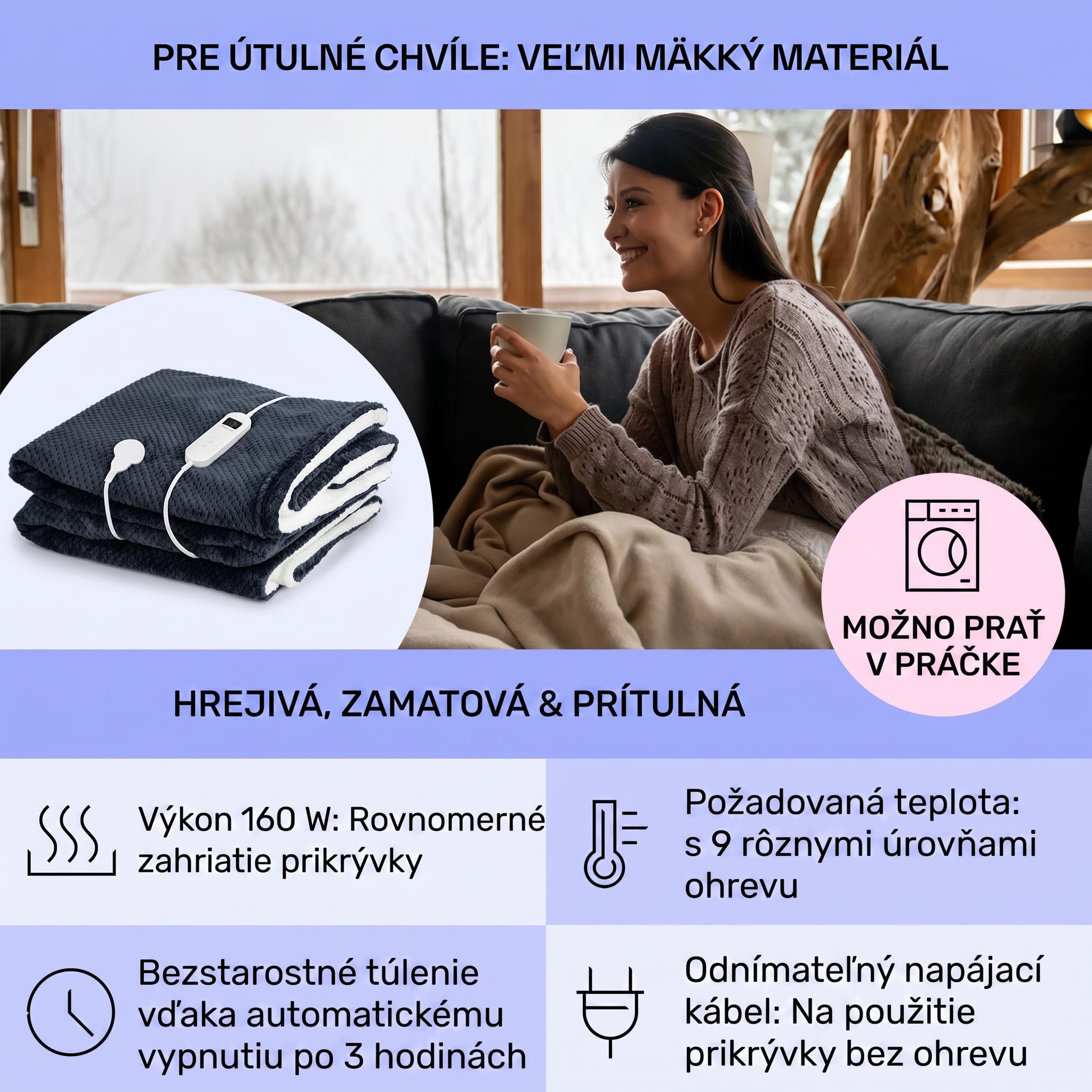 Klarstein DR Watson Deluxe XXL, elektrická deka, 160 W, 9 úrovní ohrevu, 200 x 180 cm – Obrázok 2