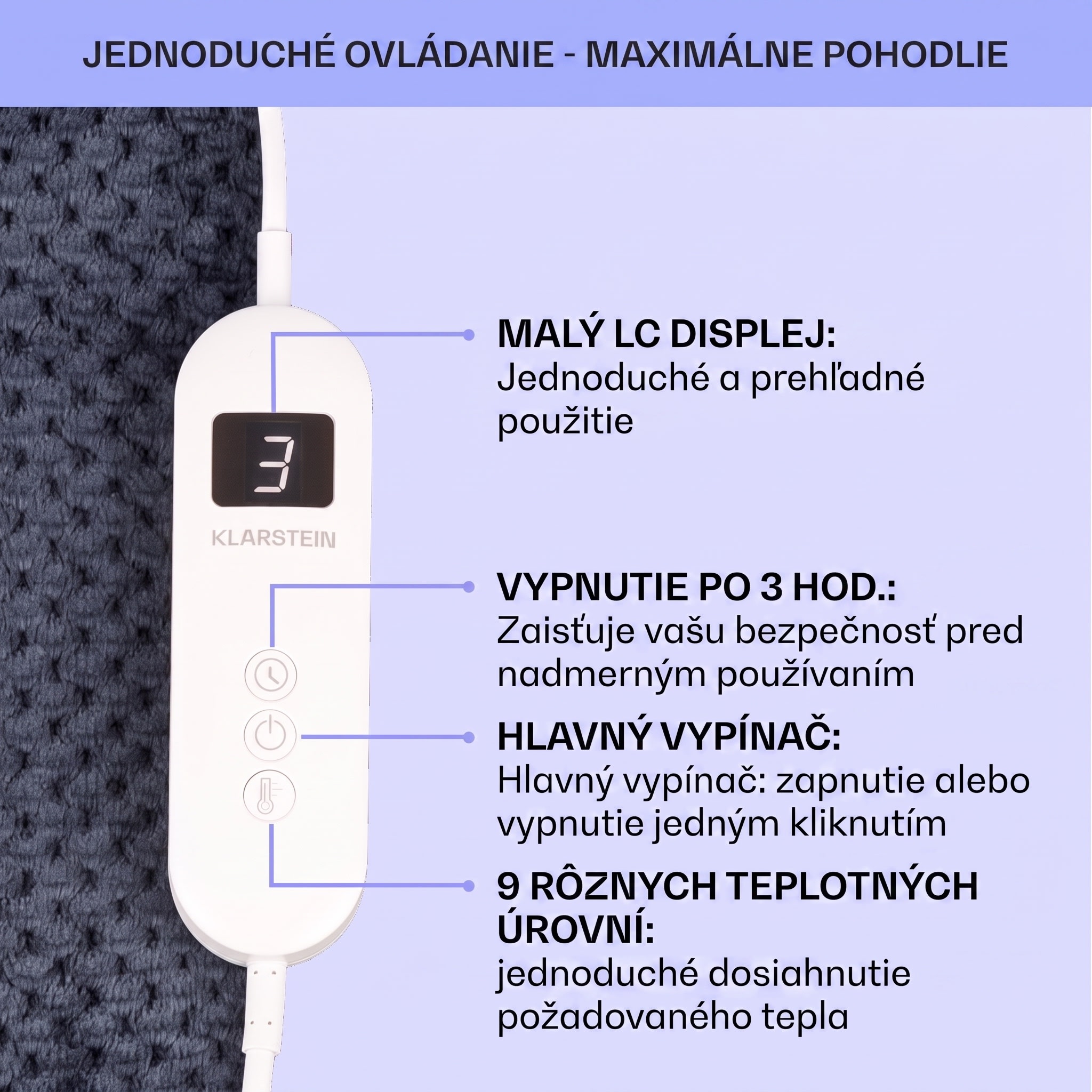 Klarstein DR Watson Deluxe XXL, elektrická deka, 160 W, 9 úrovní ohrevu, 200 x 180 cm – Obrázok 5