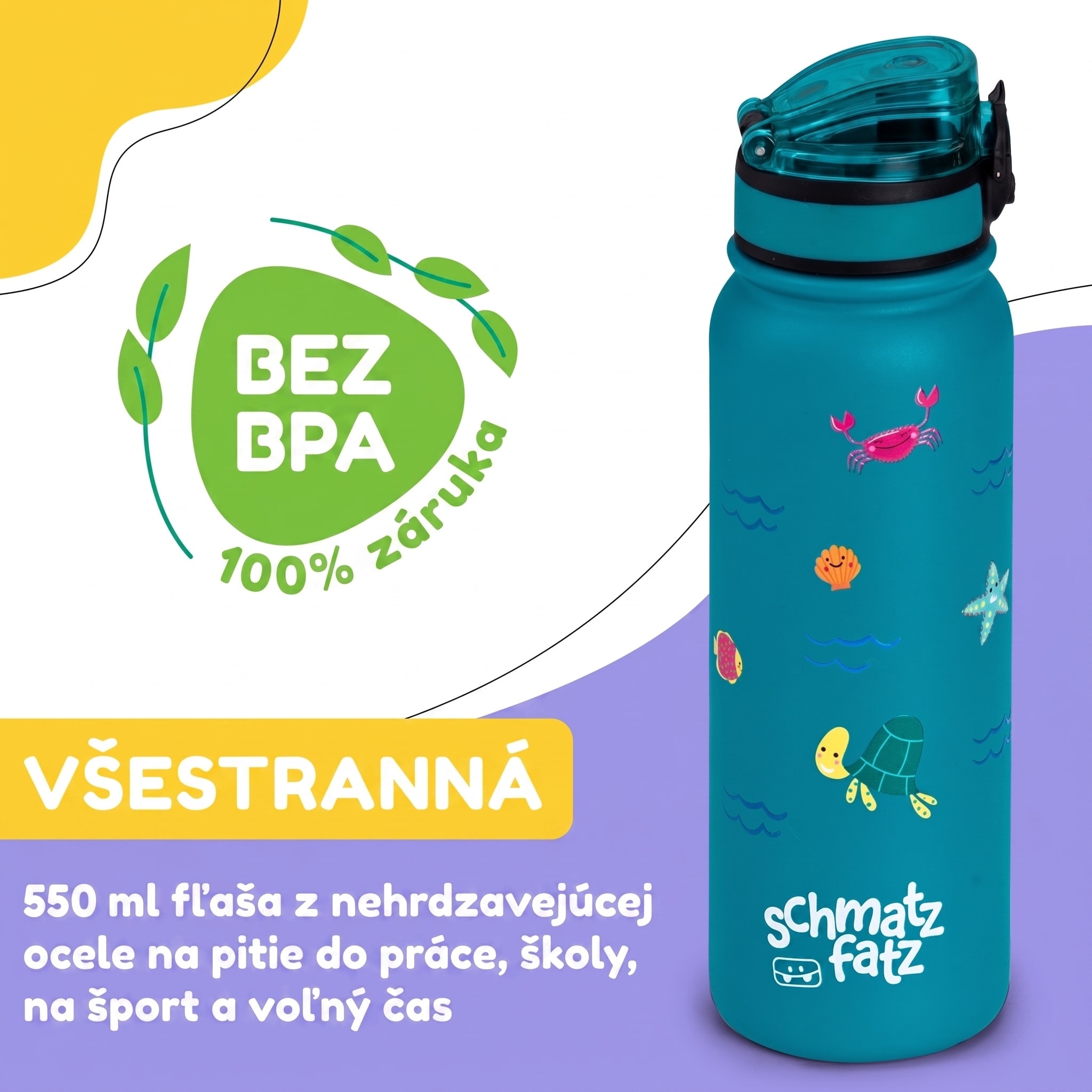 Klarstein schmatzfatz detská izolovaná fľaša na pitie 550 ml nerezová oceľ | ABS | BPA-free