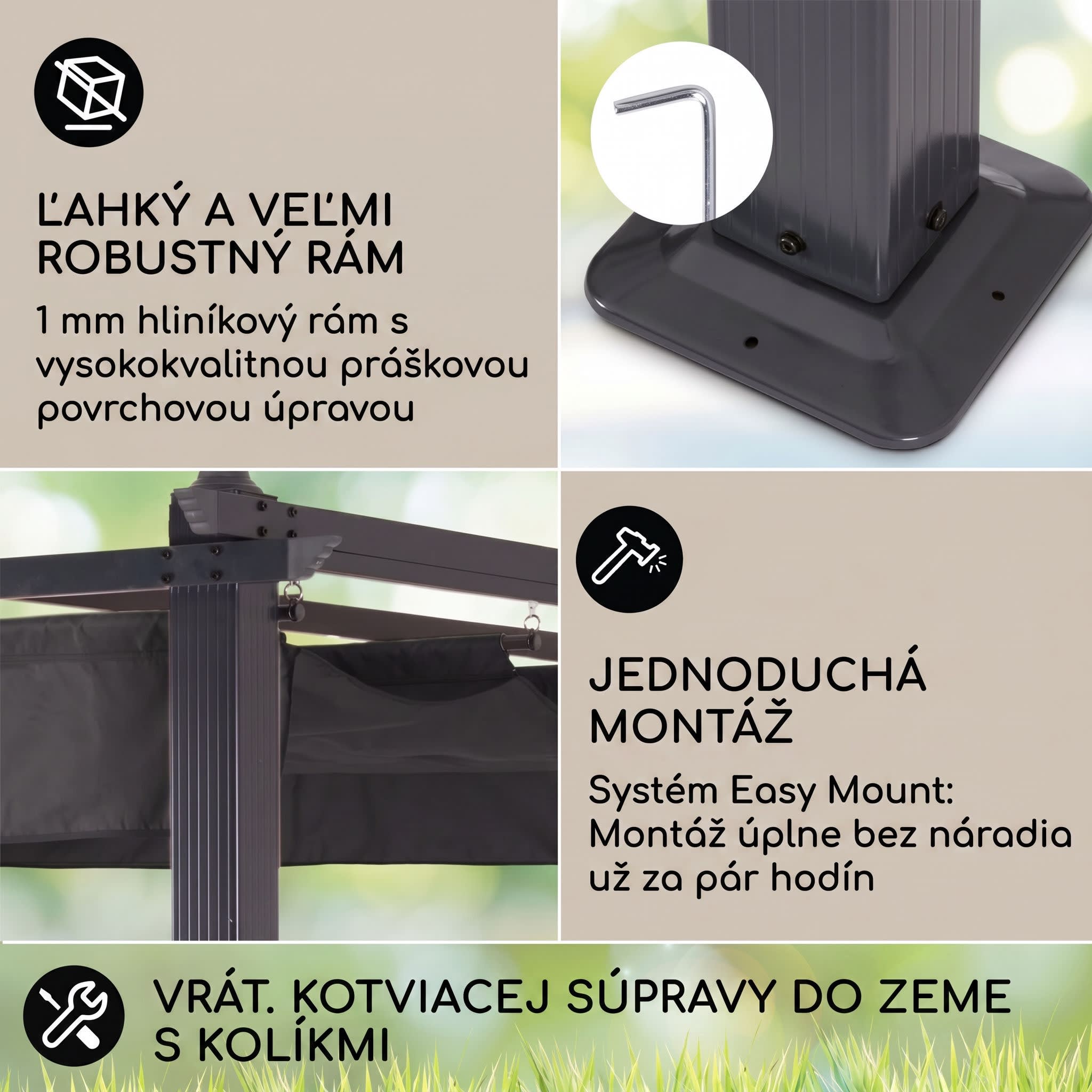Blumfeldt Pantheon, pergola, prístrešok, 3 x 4 m, hliník, strieška proti slnku, polyester, sivá – Obrázok 2