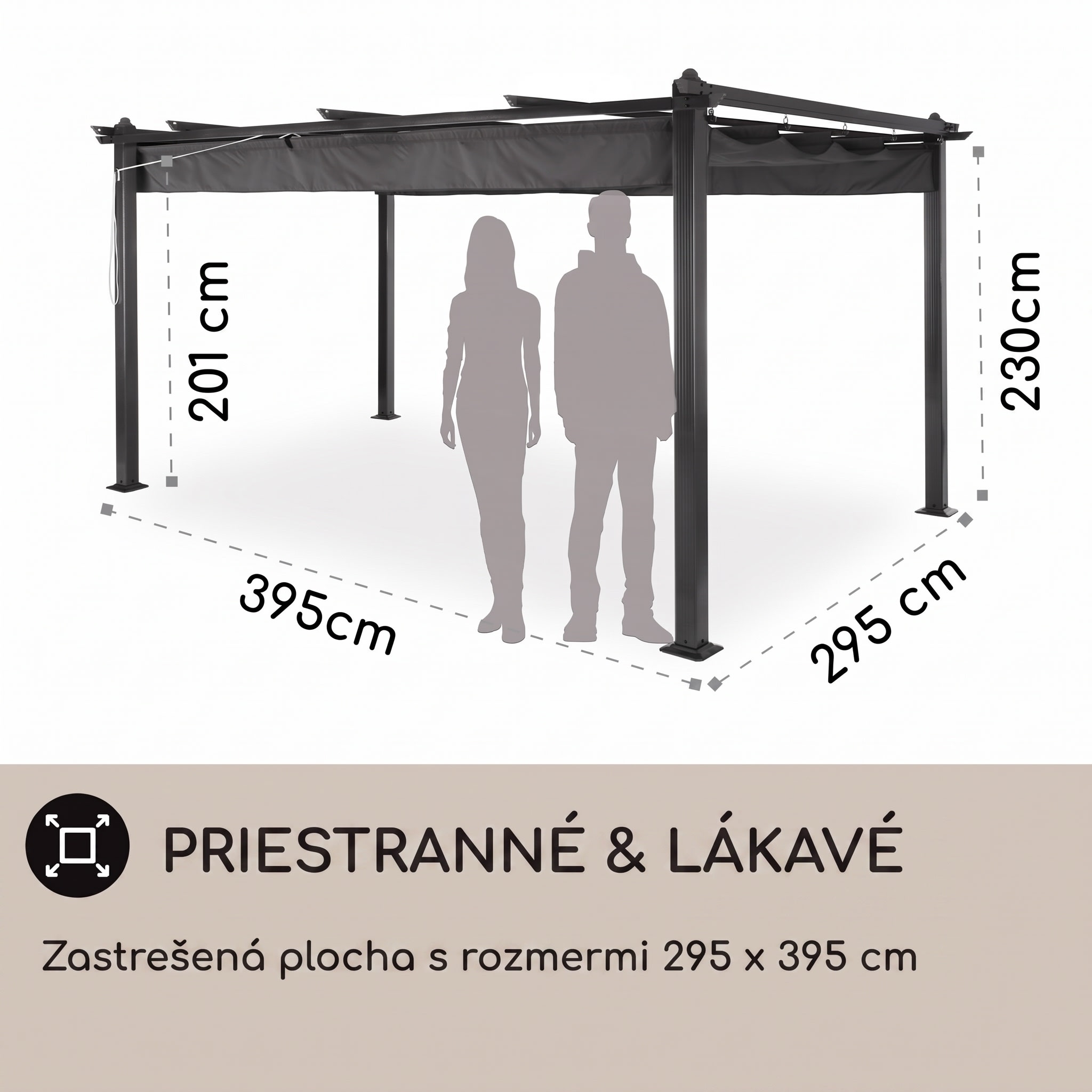 Blumfeldt Pantheon, pergola, prístrešok, 3 x 4 m, hliník, strieška proti slnku, polyester, sivá – Obrázok 3