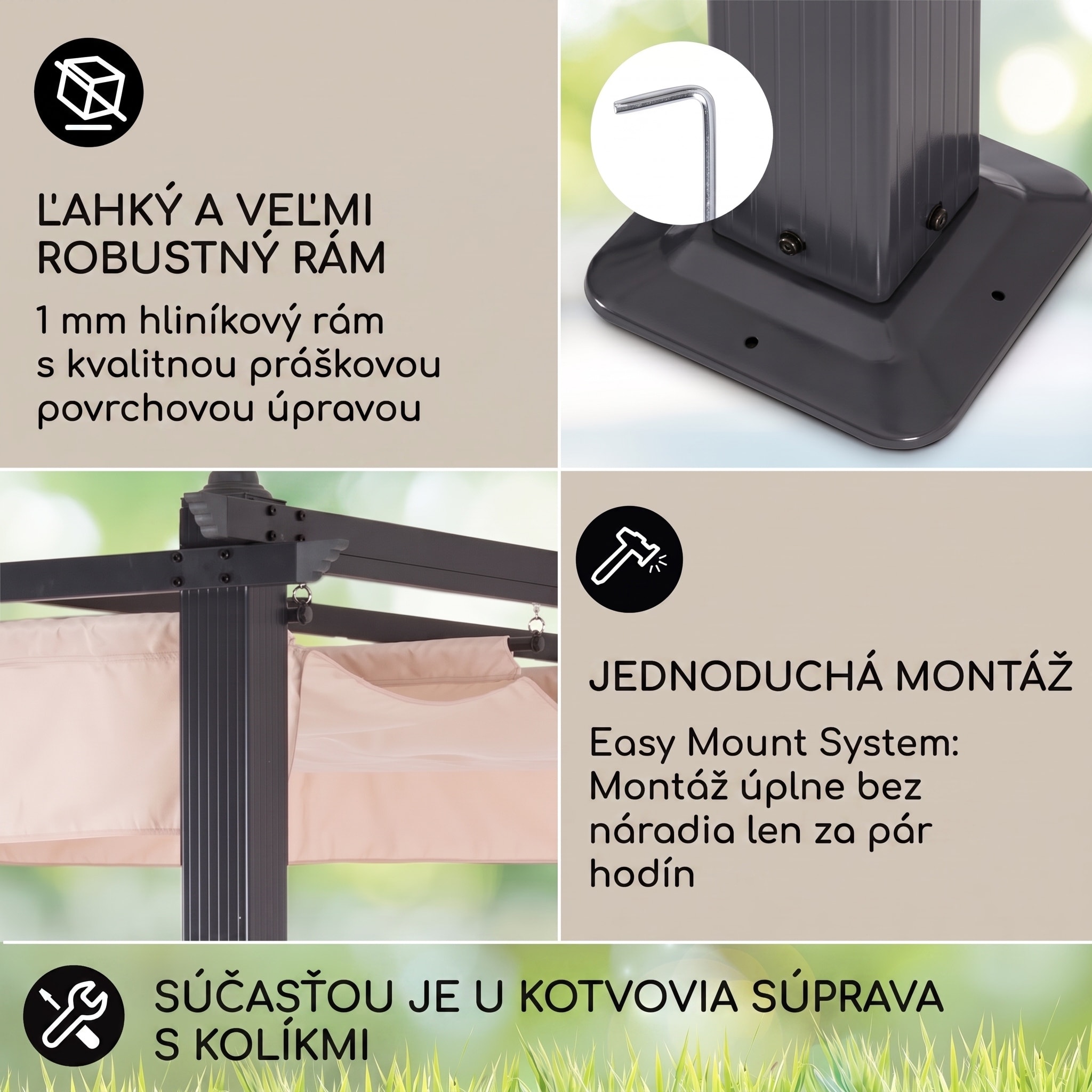 Blumfeldt Pantheon, pergola, prístrešok, 3 x 6 m, hliník, strieška proti slnku, polyester, béžová – Obrázok 2