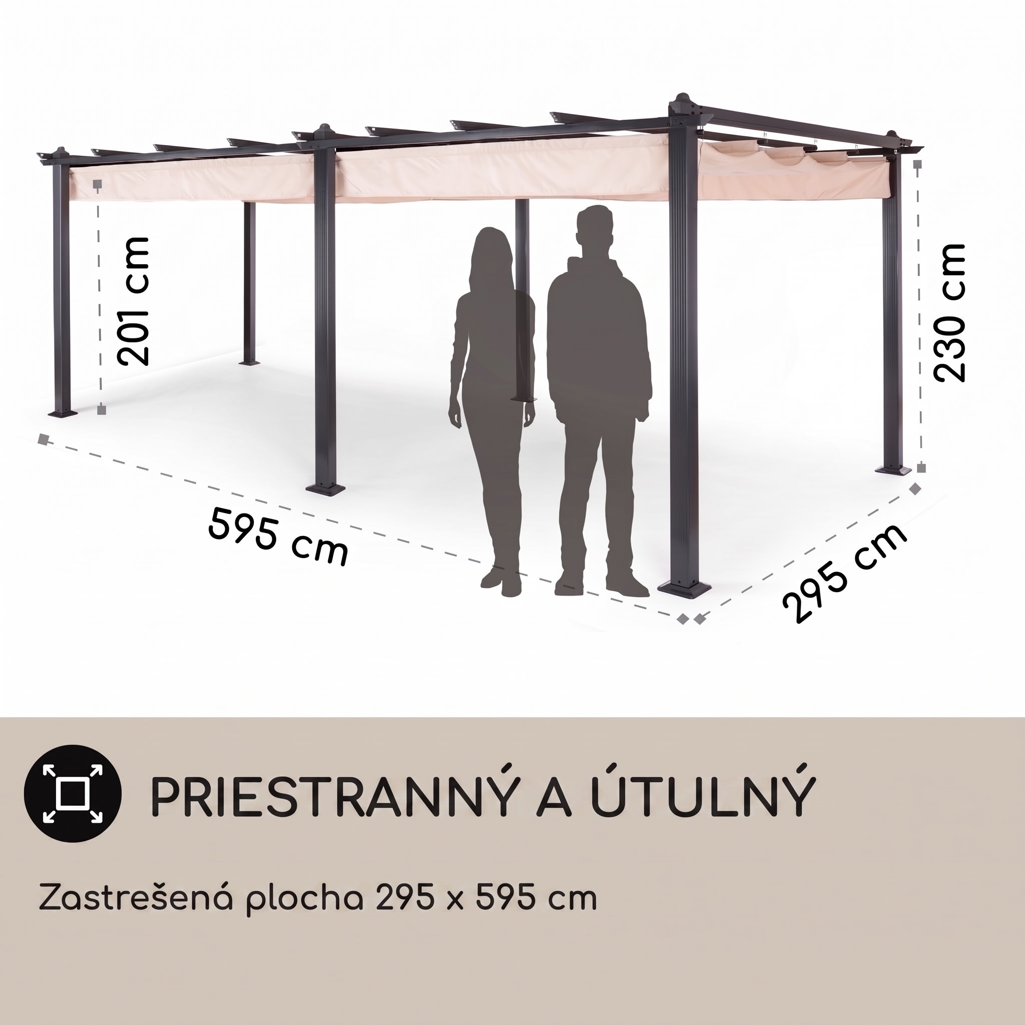 Blumfeldt Pantheon, pergola, prístrešok, 3 x 6 m, hliník, strieška proti slnku, polyester, béžová – Obrázok 3