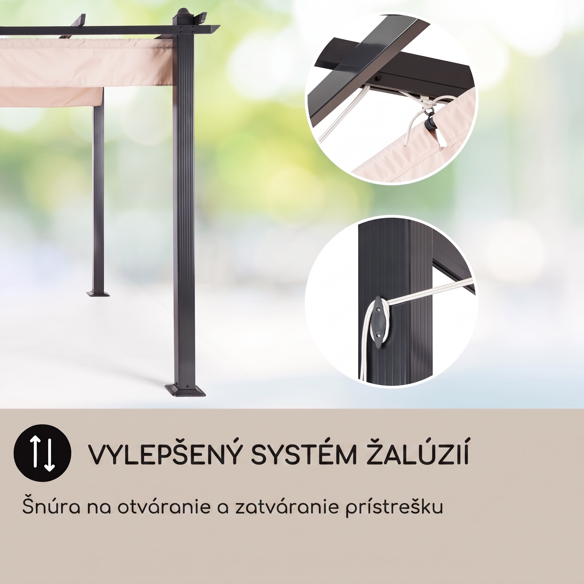 Blumfeldt Pantheon, pergola, prístrešok, 3 x 6 m, hliník, strieška proti slnku, polyester, béžová – Obrázok 4