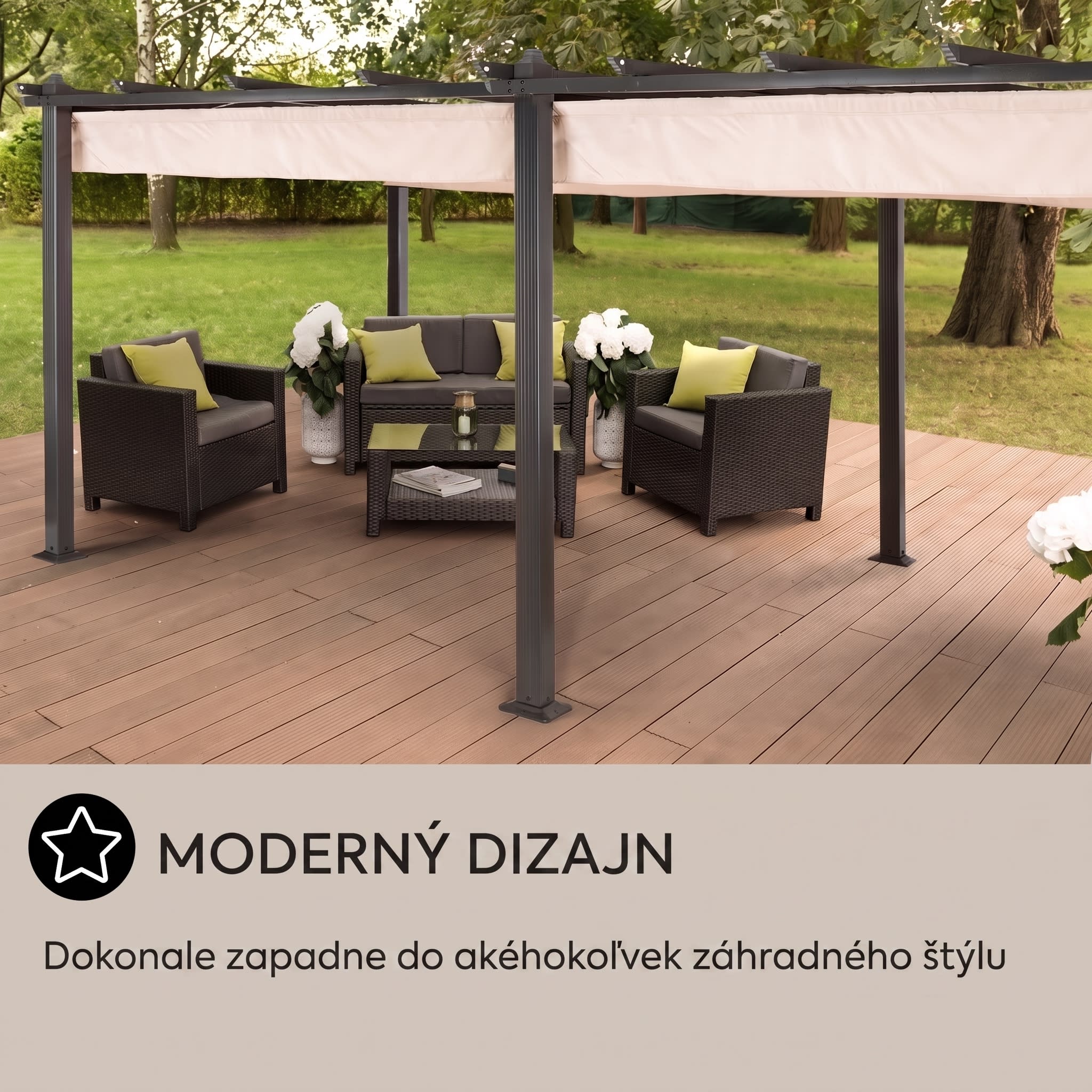 Blumfeldt Pantheon, pergola, prístrešok, 3 x 6 m, hliník, strieška proti slnku, polyester, béžová – Obrázok 5