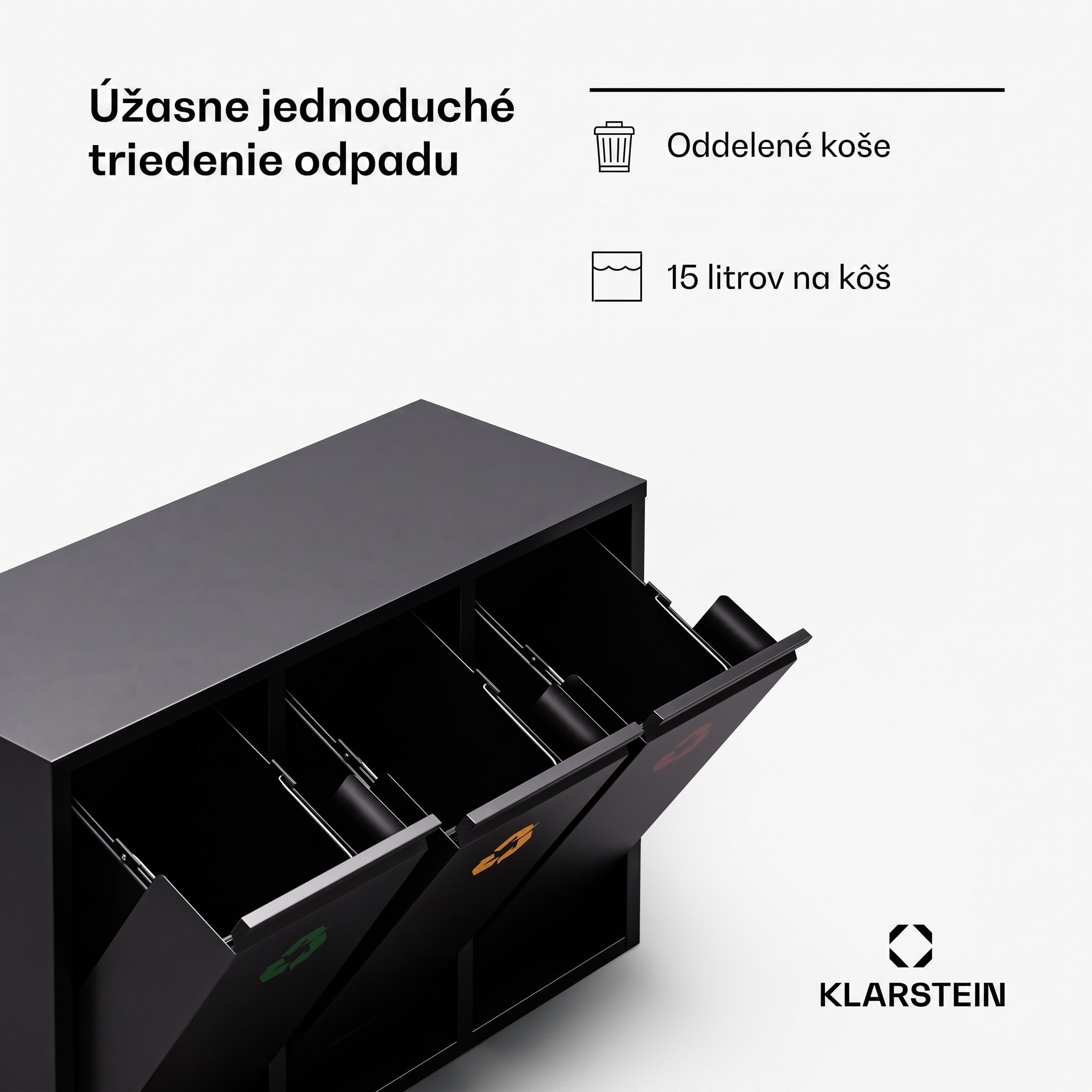Klarstein Ordnungshüter 3 odpadkové koše 45 litrov 3 nádoby recyklácia nástenná montáž