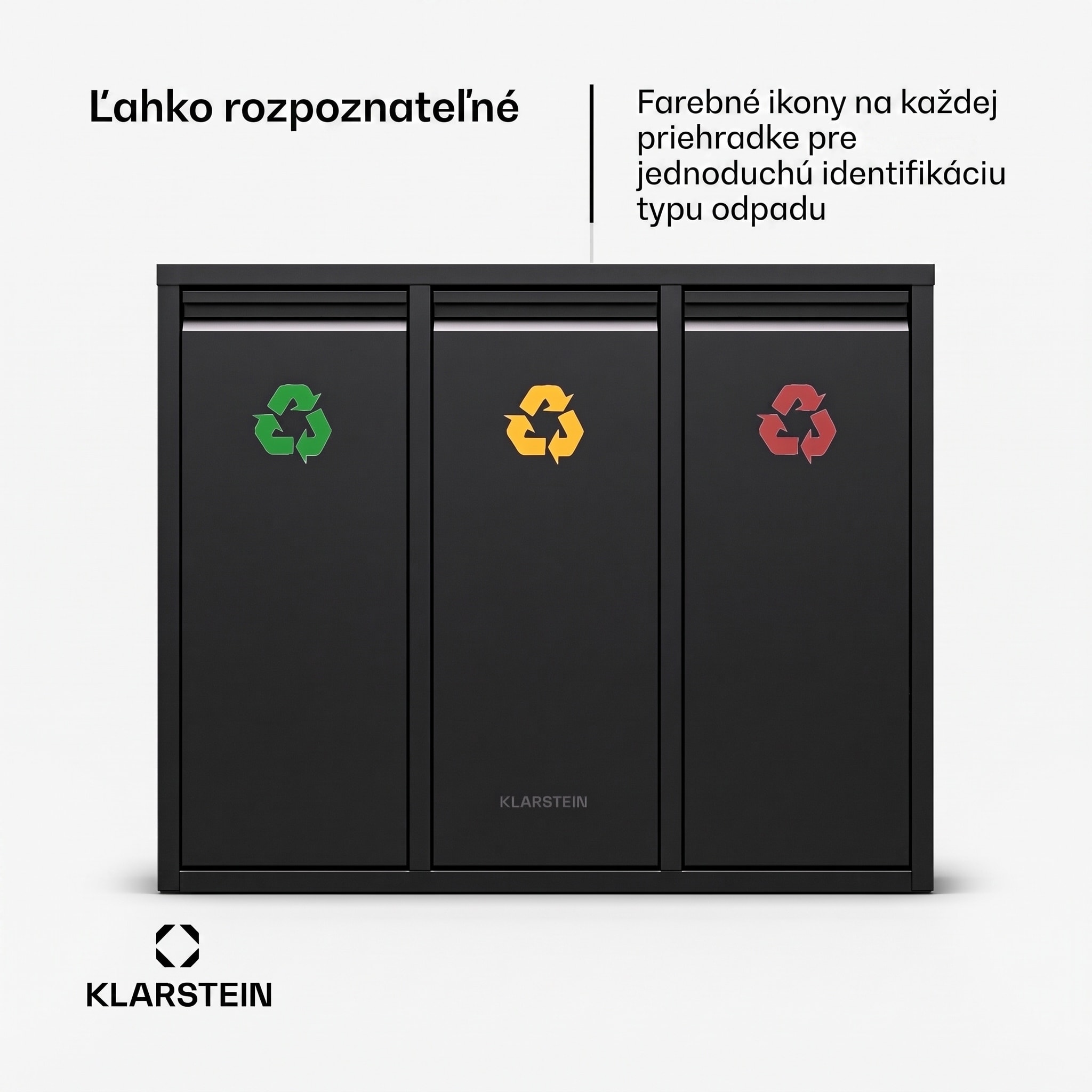 Klarstein Ordnungshüter 3 odpadkové koše 45 litrov 3 nádoby recyklácia nástenná montáž – Obrázok 2
