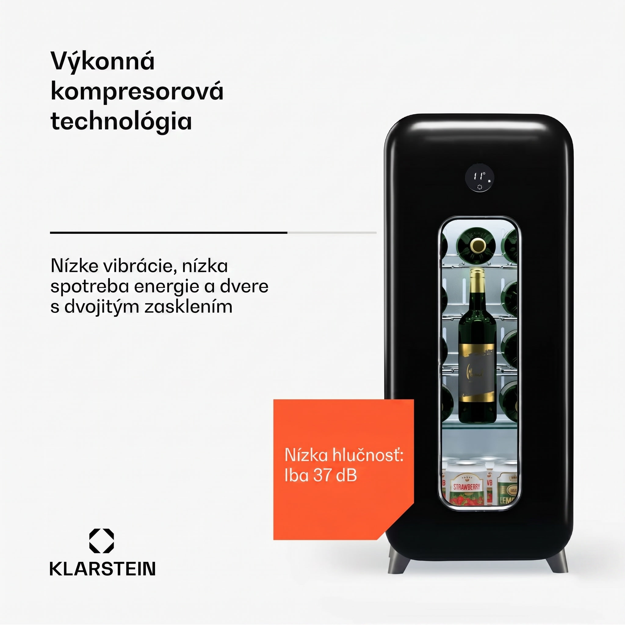 Klarstein Shirley 15 Uno. chladnička na víno, 15 fliaš, 5 - 20 °C, dotykové ovládanie, retro