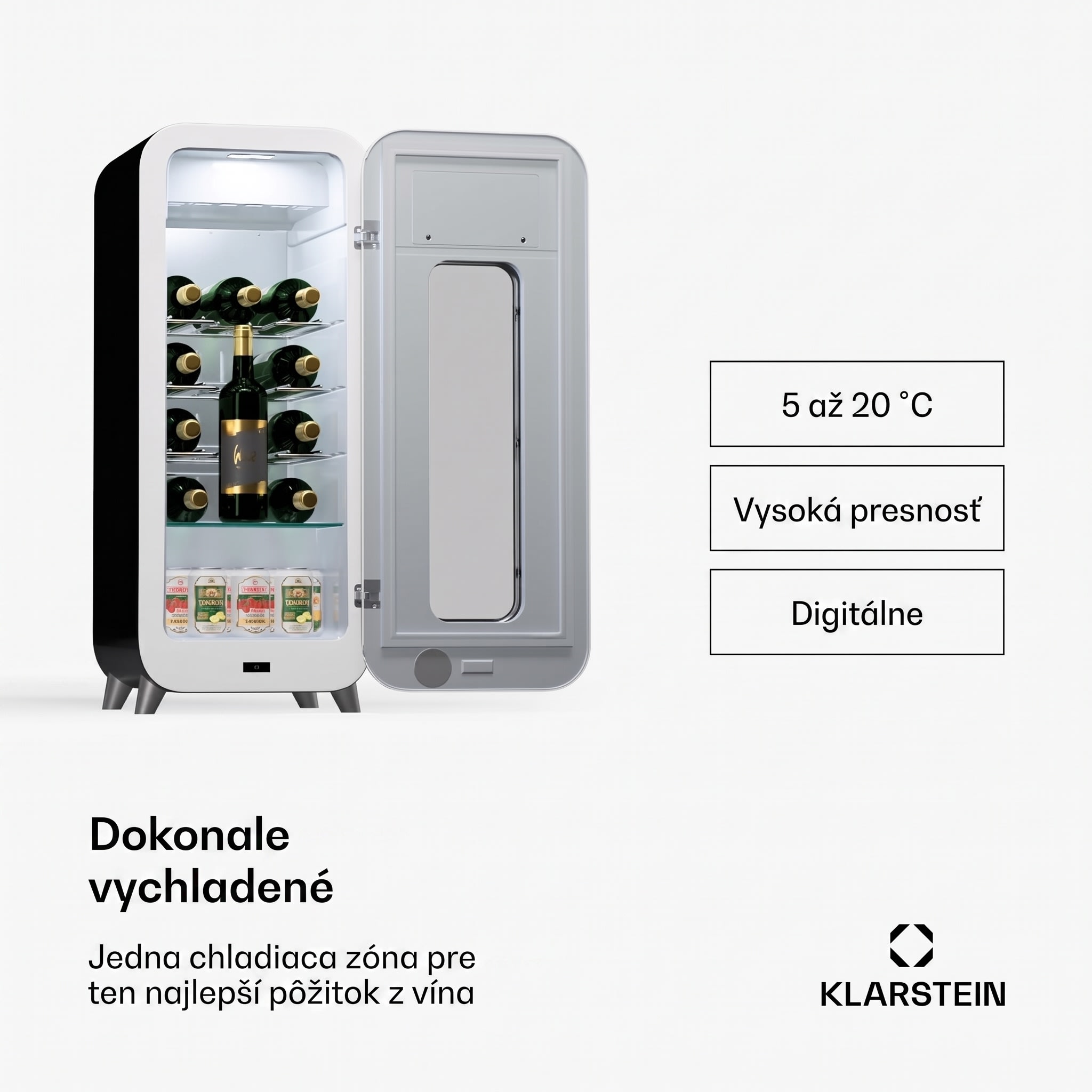 Klarstein Shirley 15 Uno. chladnička na víno, 15 fliaš, 5 - 20 °C, dotykové ovládanie, retro – Obrázok 2