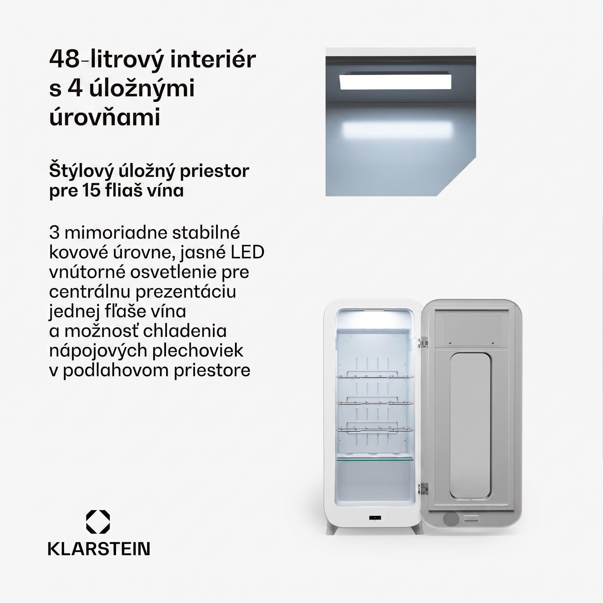 Klarstein Shirley 15 Uno. chladnička na víno, 15 fliaš, 5 - 20 °C, dotykové ovládanie, retro – Obrázok 3