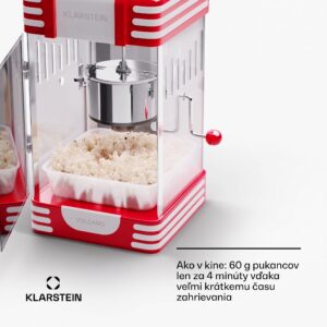 Klarstein Volcano, popkornovač, 300 W, 60 g/4 min, hrniec z nehrdzavejúcej ocele, retro dizajn