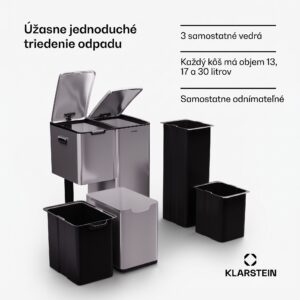 Klarstein Tiyo 3v1 odpadkový kôš 60 l s vyberateľným vedrom a tichým zatváraním
