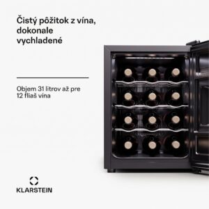 Klarstein Silent Vino 12 Uno, chladnička na víno, 31 l / 12 fliaš, 5-18 °C, dotykové