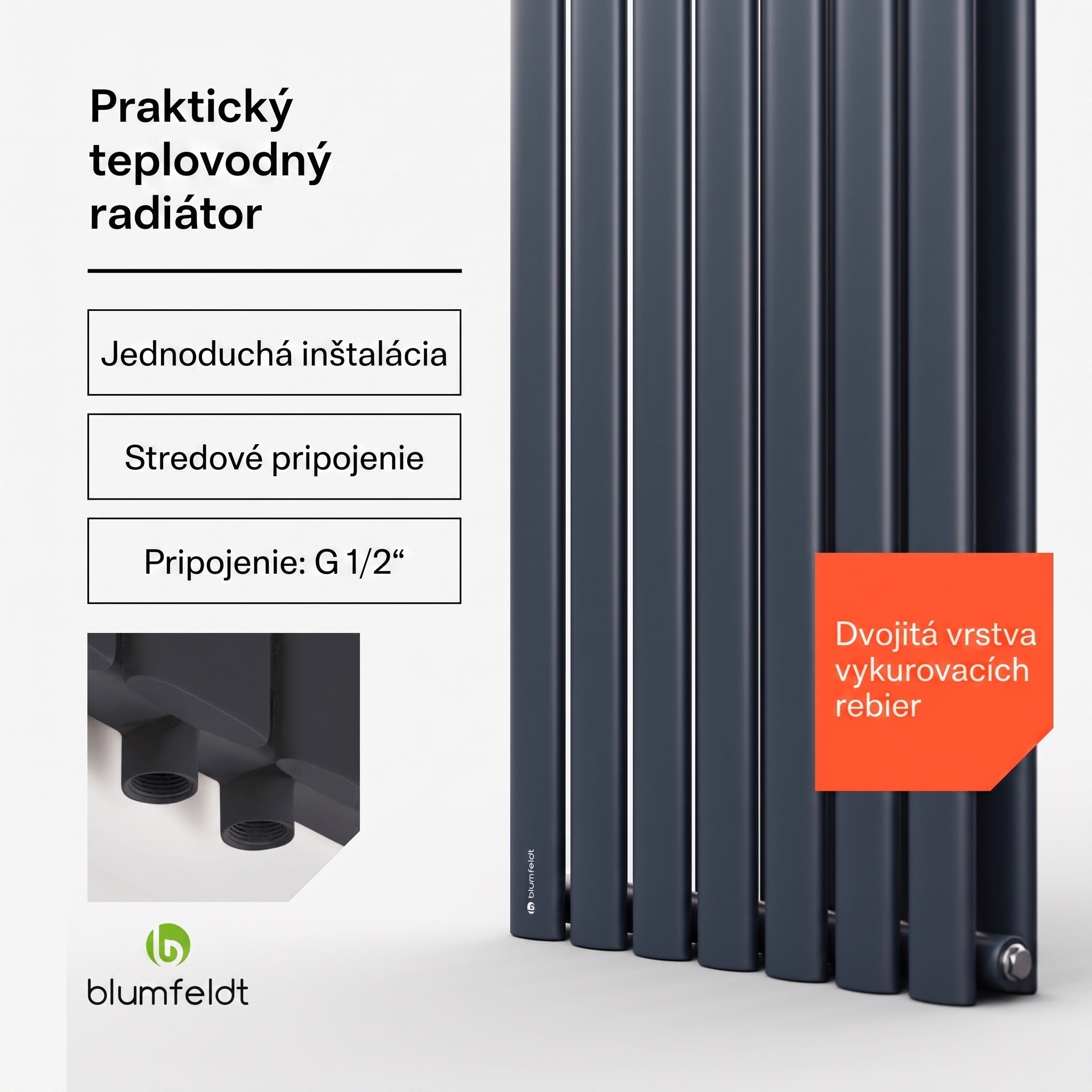 Blumfeldt Tallheo, 41 x 180, radiátor, kúpeľňový radiátor, rúrkový radiátor, 1435 W, teplovodný, 1/2 – Obrázok 2