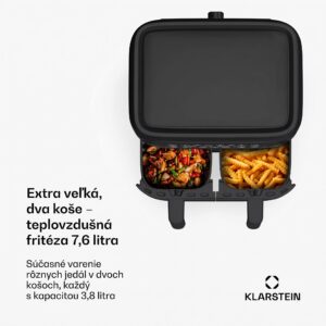 Klarstein VitaFry Duo Skylight teplovzdušná fritéza 7,6 l, 2 varné zóny, 6 programov