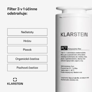 Klarstein PureLine PCT filter, príslušenstvo, náhradný filter, 3-stupňový: sedimentačný/ pred-/post- uhlíkový