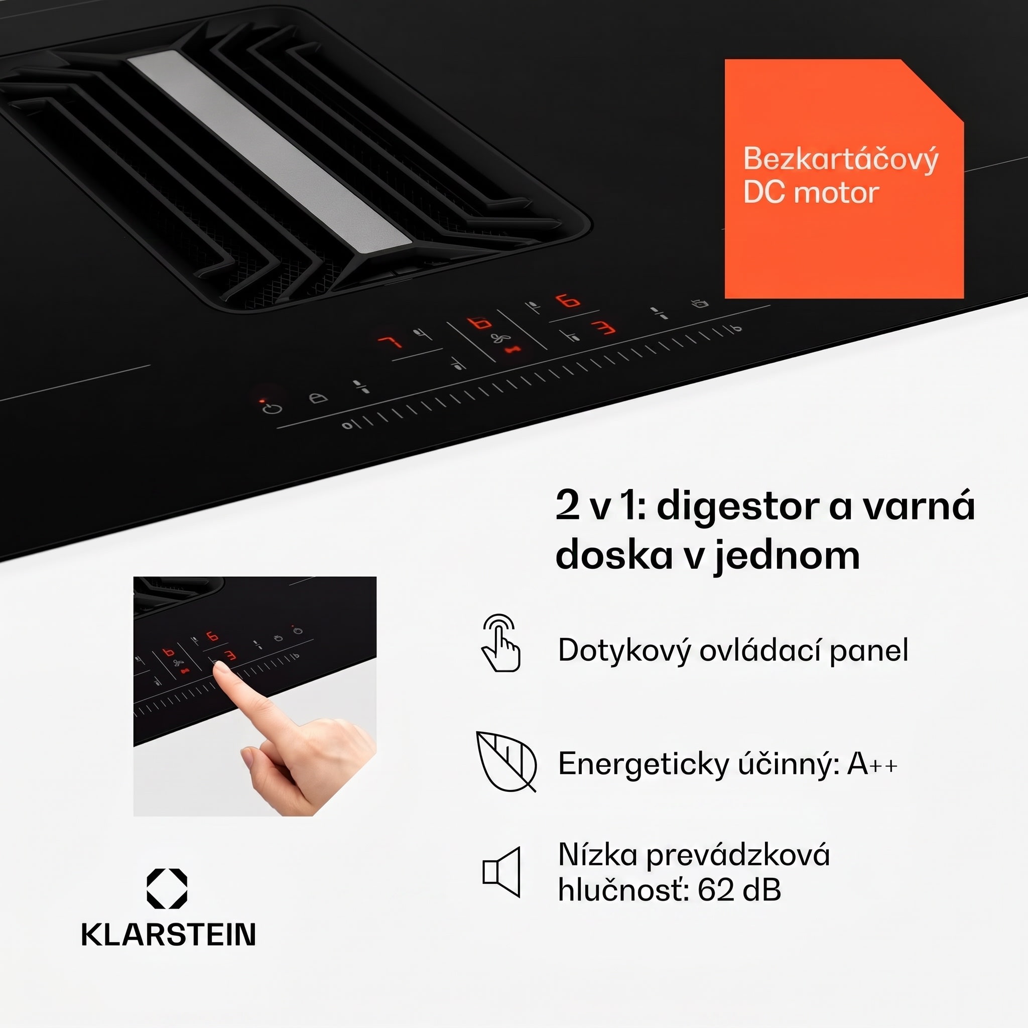 Klarstein AirJet 83, Down Air System, indukčný sporák + DownAir-digestor, 754 m³/h, A++ – Obrázok 3
