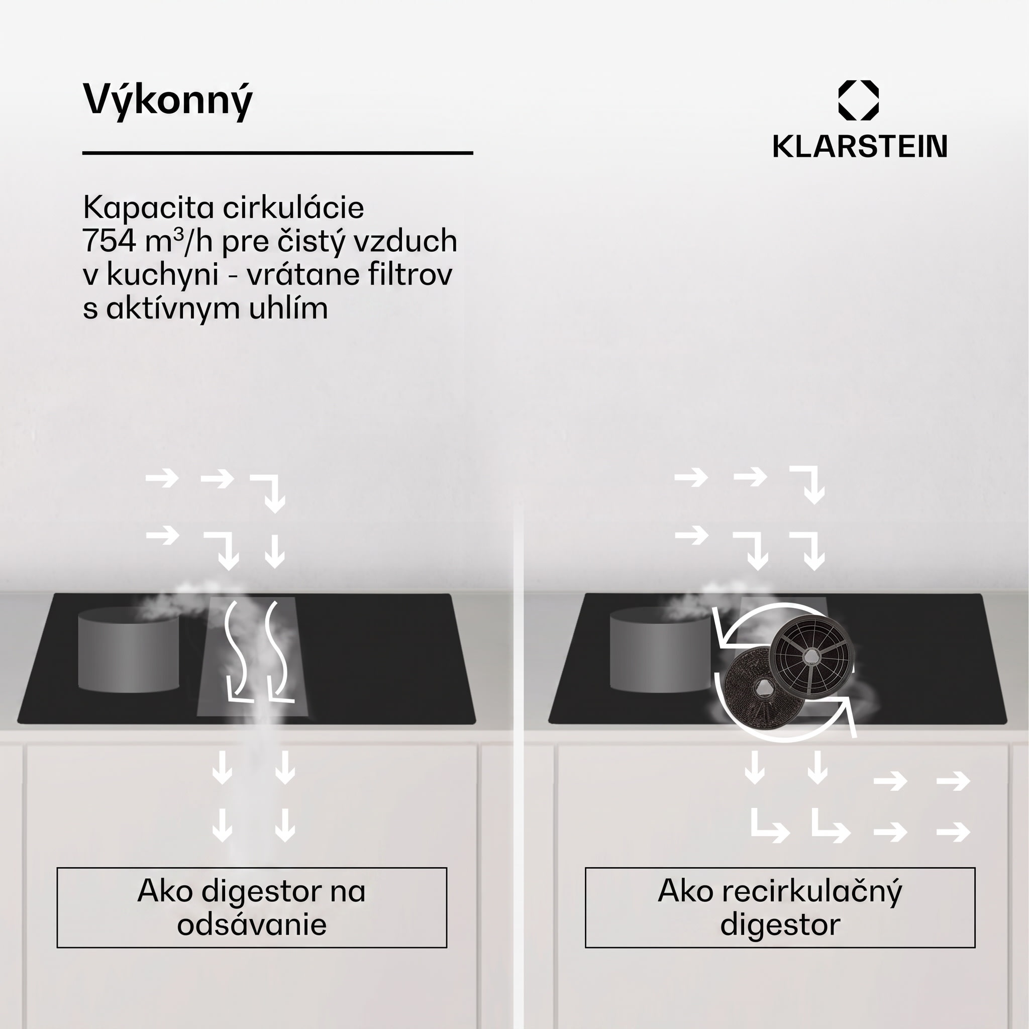 Klarstein AirJet 90, Down Air System, indukčný sporák + DownAir-digestor, 754 m³/h, A++ – Obrázok 4